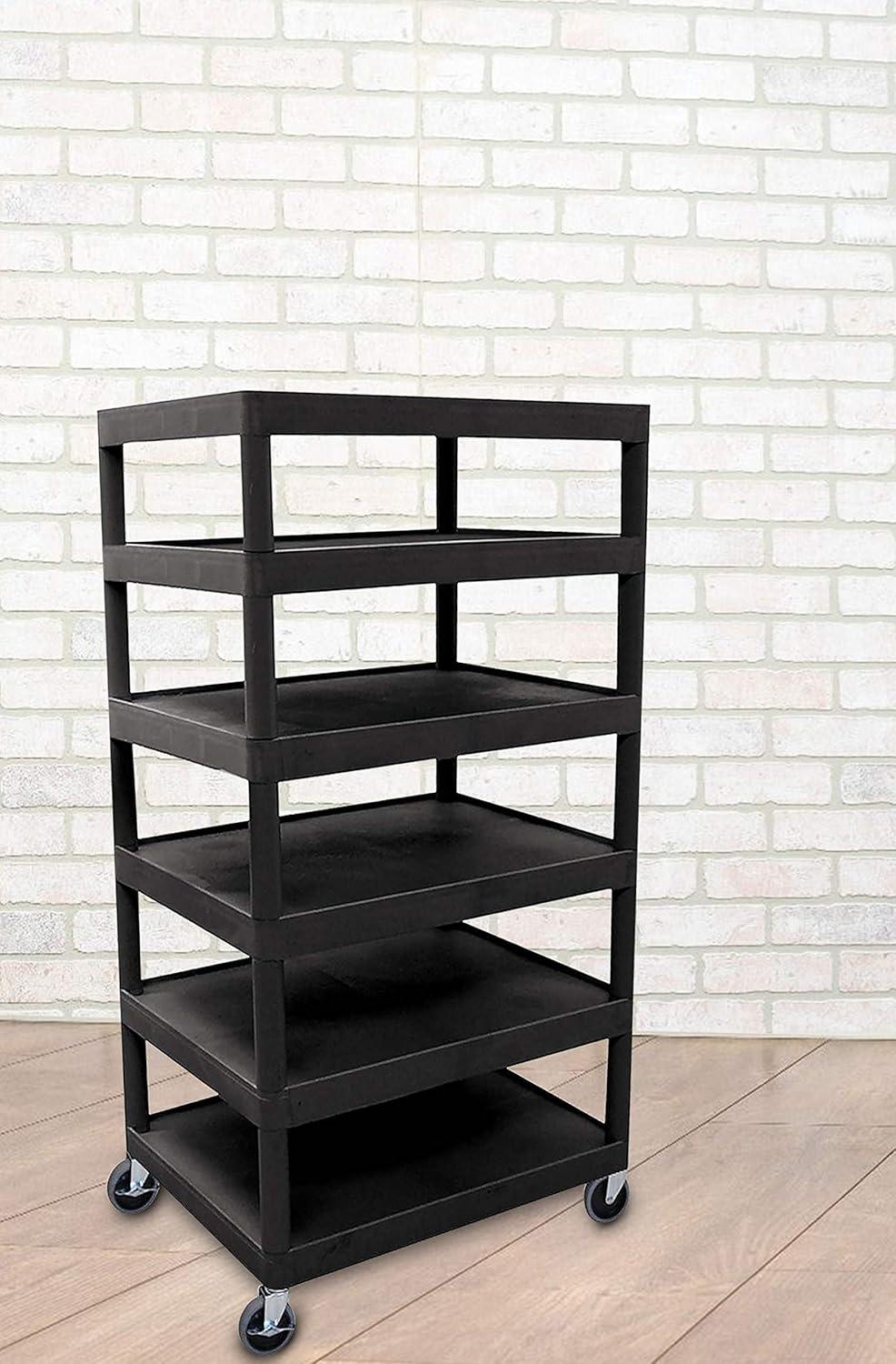 Black Thermoplastic Resin 6-Shelf Utility Cart with Locking Wheels