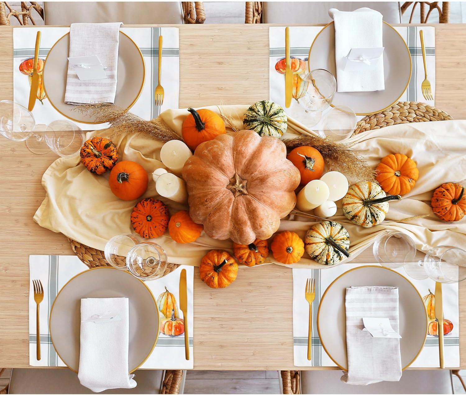 AuldHome Design Fall Placemats, 4pc Set; Thanksgiving & Halloween Pumpkin Themed Table Decor