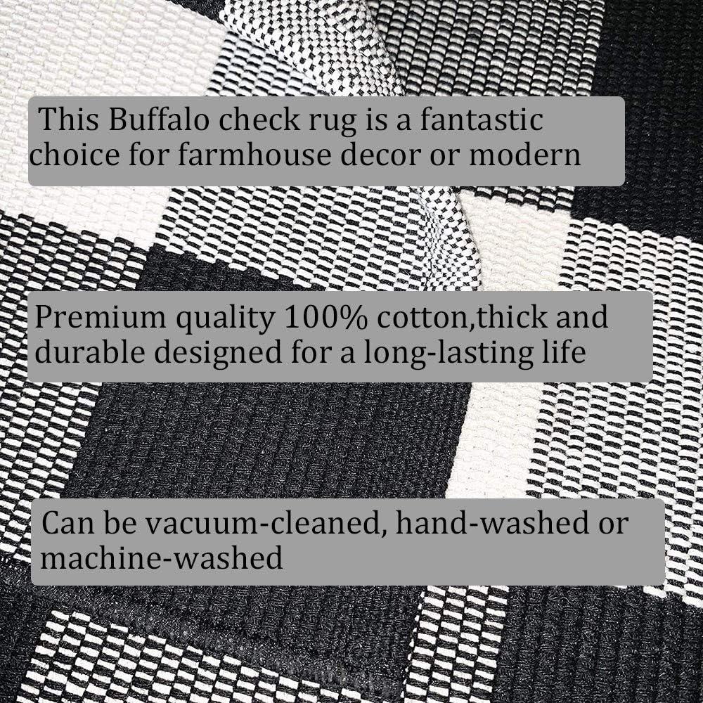 SANMADROLA Buffalo Plaid Check Black and White Cotton Doormat, 27.5'' x 43''