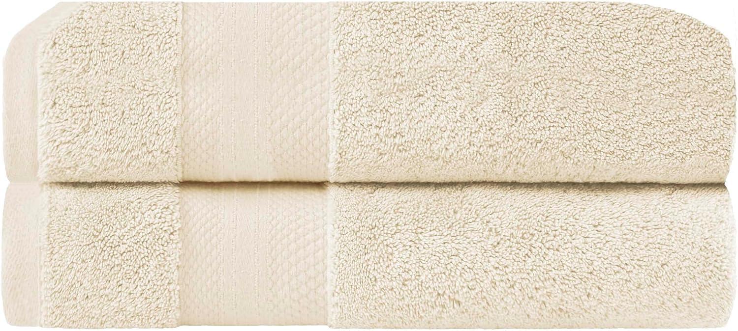 Superior Aria Turkish Cotton Solid Heavyweight Ivory Bath Towel Set of 2
