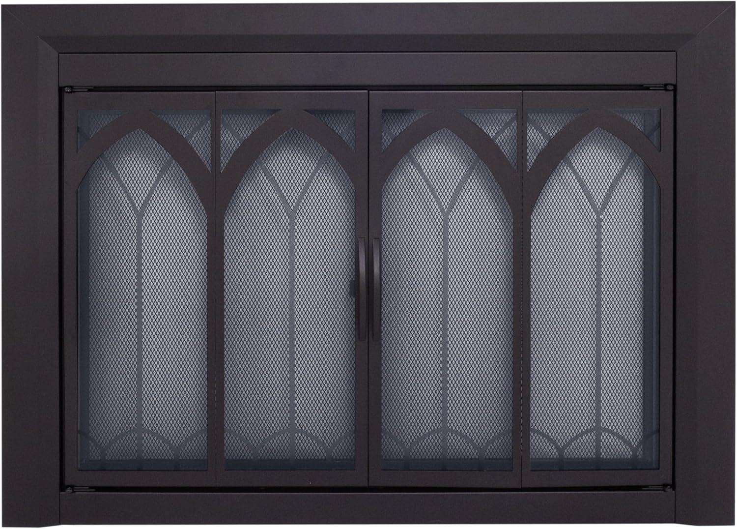 Collin Large Gunmetal Fireplace Glass Doors with Mesh Panels