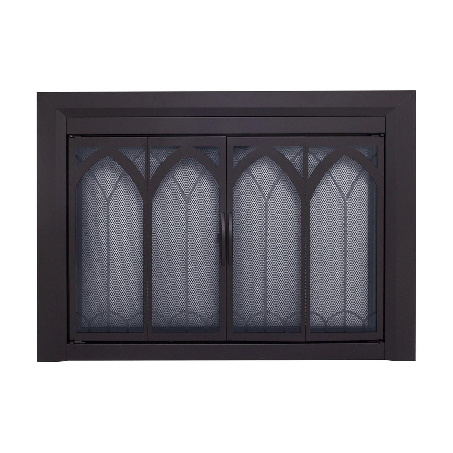 Pleasant Hearth Collin Collection Fireplace Glass Door, Gunmetal - Large