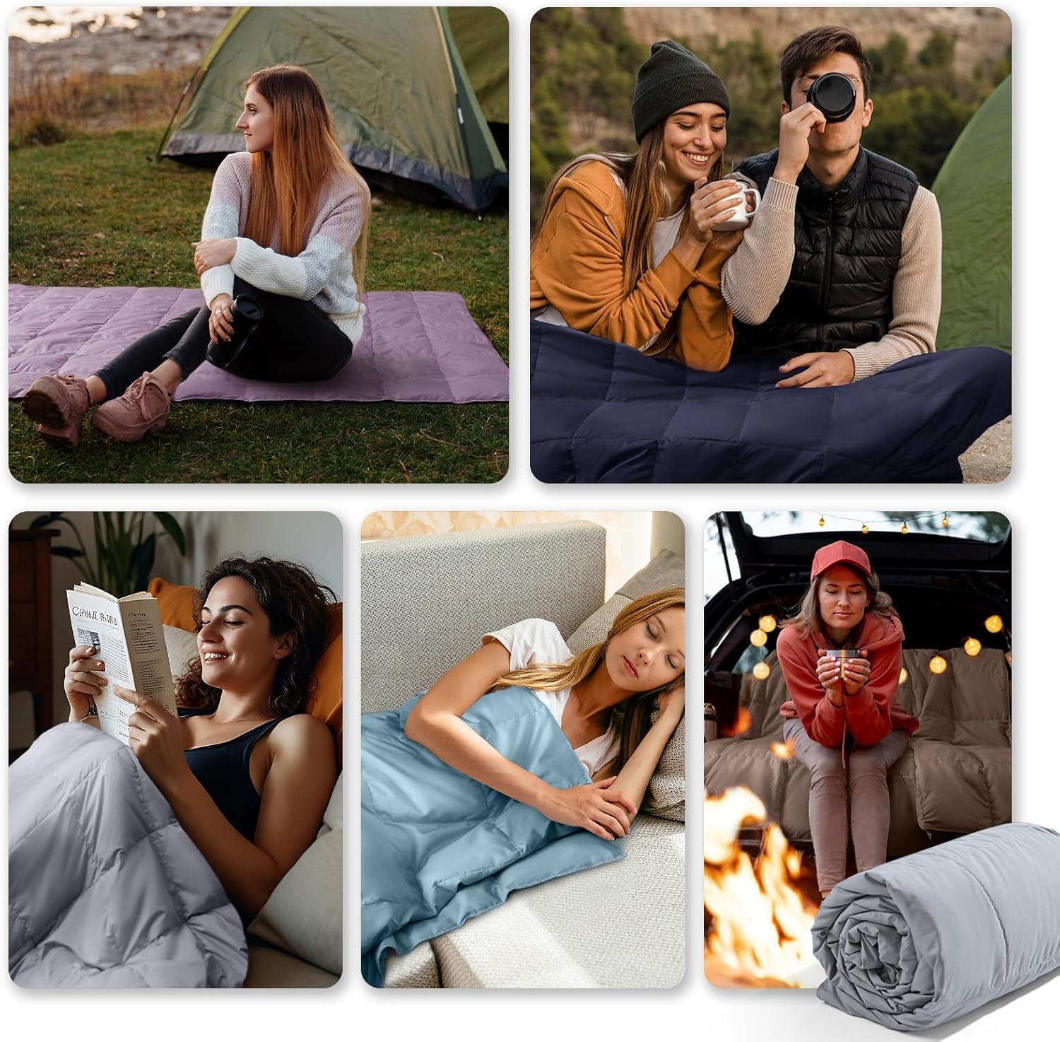 Puredown Natural UltraFeather Down Throw Blanket 50x70 Peach Skin Fabric