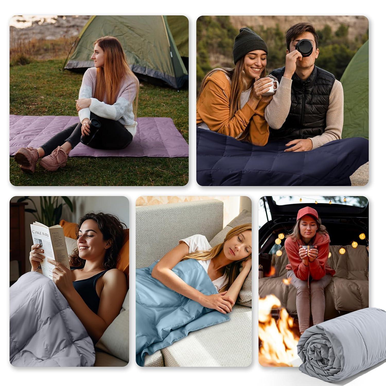 Puredown Natural UltraFeather Down Throw Blanket 50x70 Peach Skin Fabric