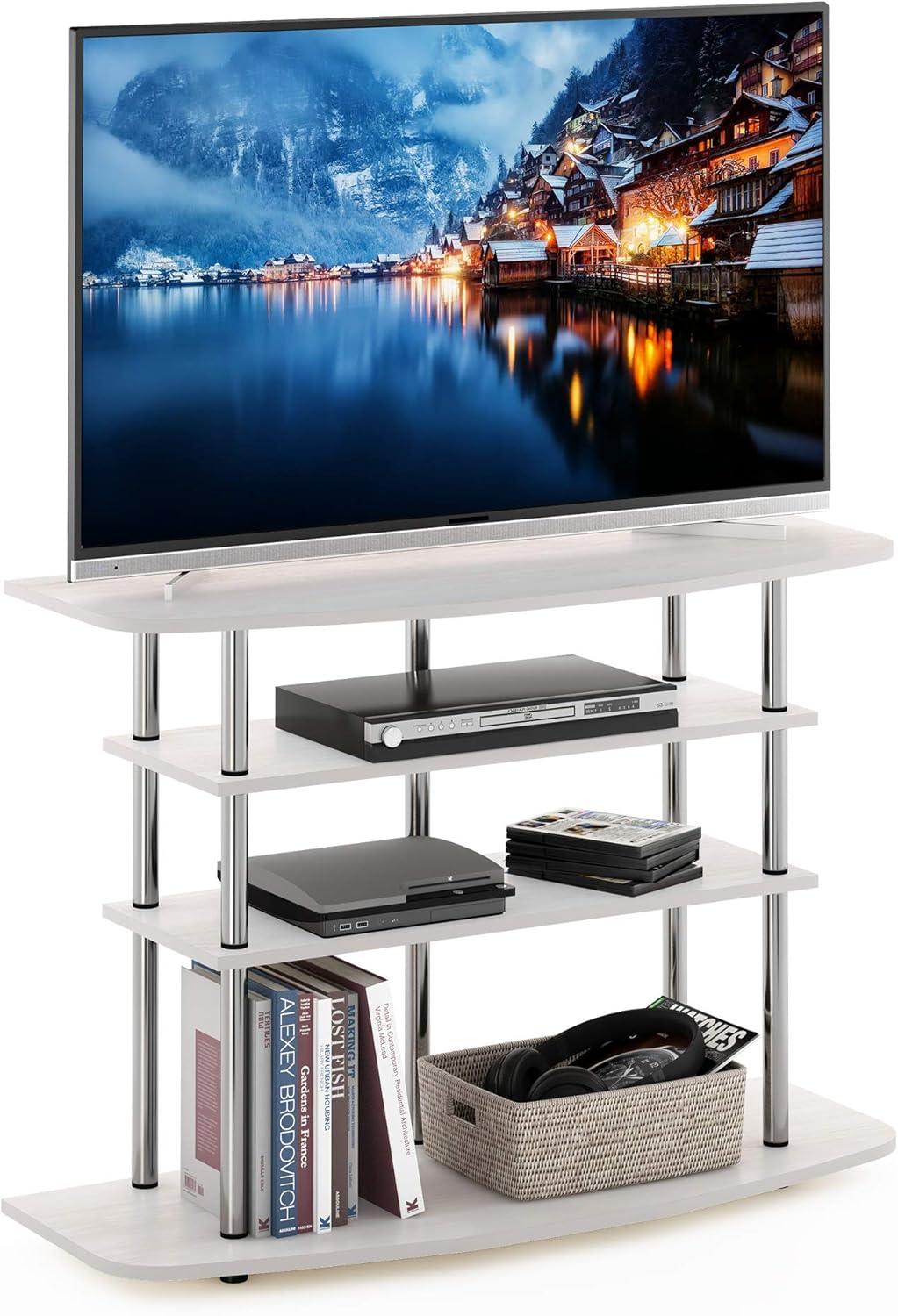 Furinno 4-Tier No Tools TV Stand Entertainment Center Hold up to 46" TV White Oak