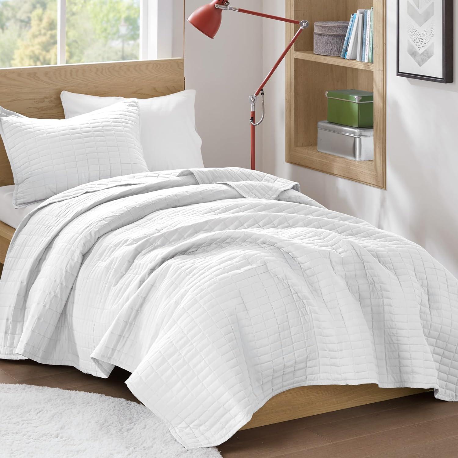 Comfort Spaces Kienna Solid Microfiber Reversible Quilt Set, Twin/Twin XL, White, 2 Piece