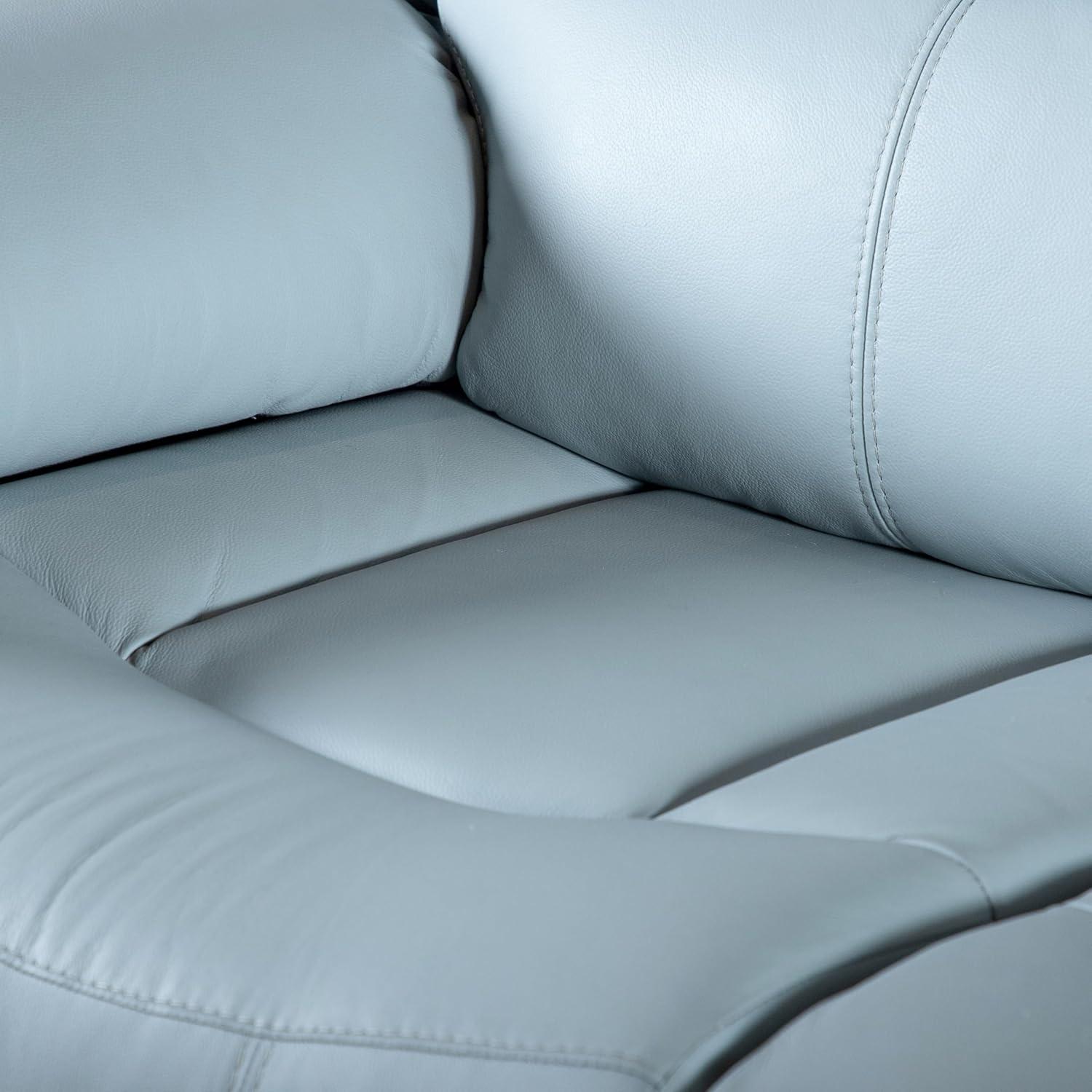 Powder Blue Leather Reclining Loveseat with Pillow Top Arms