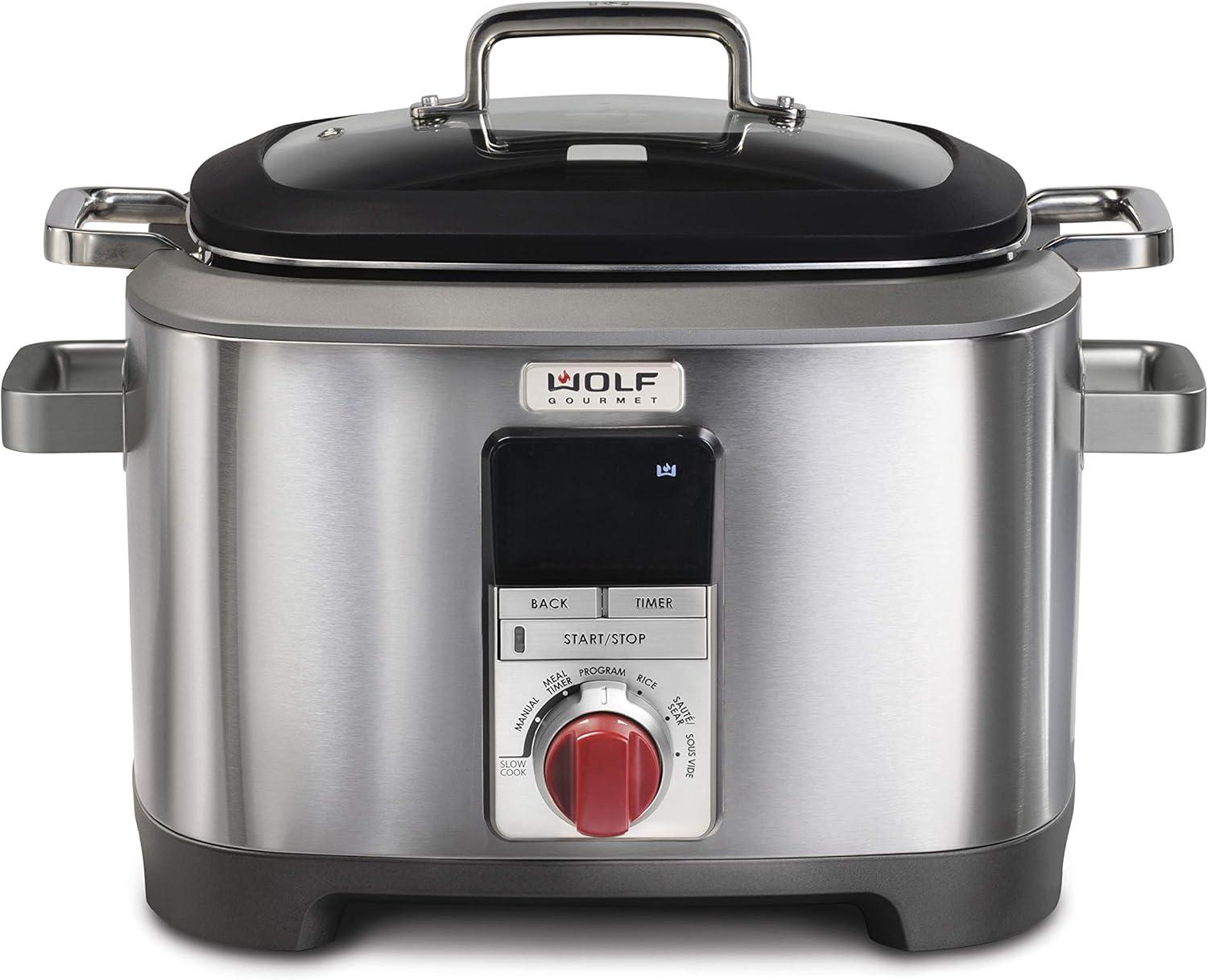 Wolf Gourmet 7-Quart Stainless Steel Multi-Cooker with Red Knob