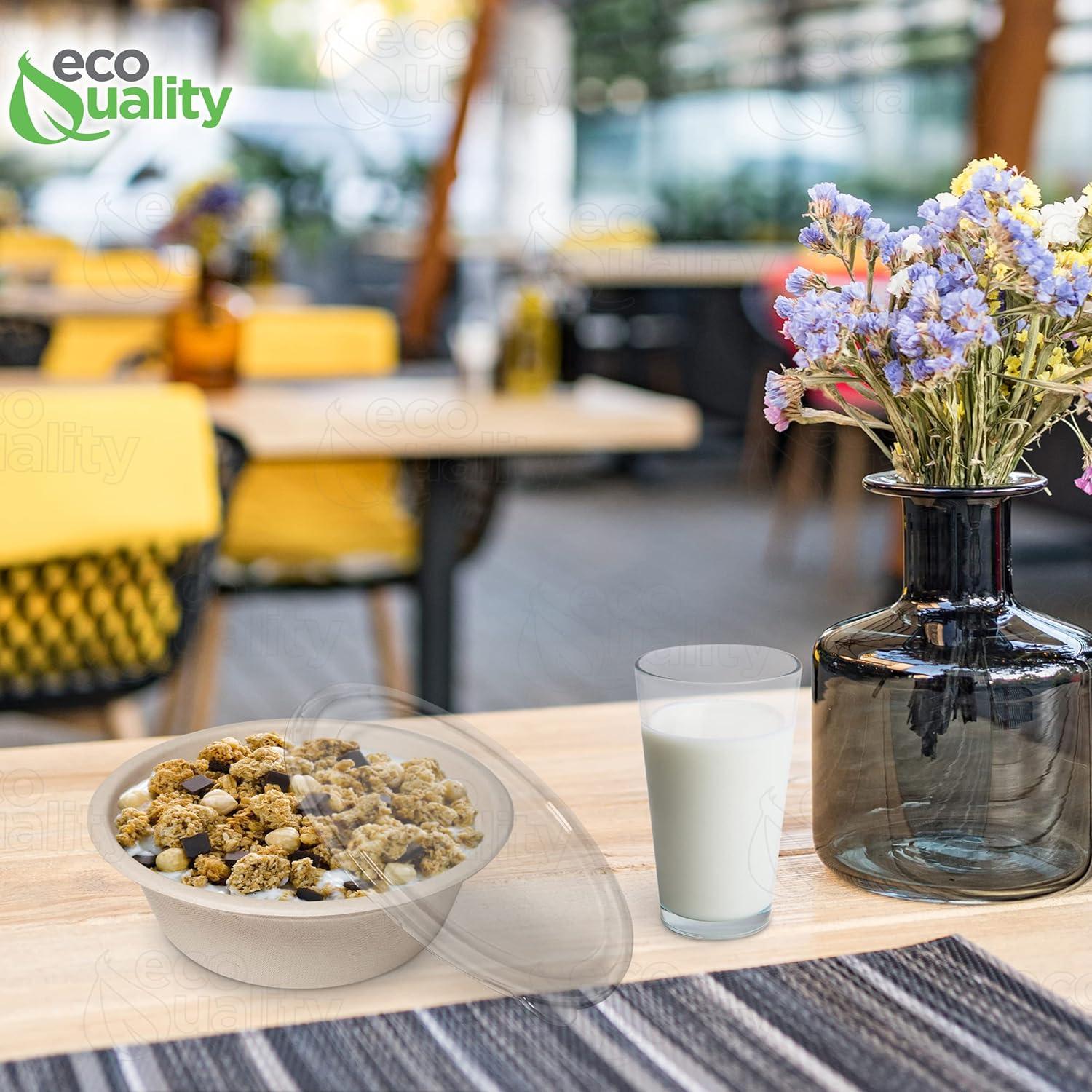 25 Pack 16 oz Compostable Paper Bowls with Lids Heavy-Duty Disposable Bowls, Eco-Friendly Natural Bagasse Unbleached, Hot or Cold Use, 100% Biodegradable Soup Bowls Sugarcane