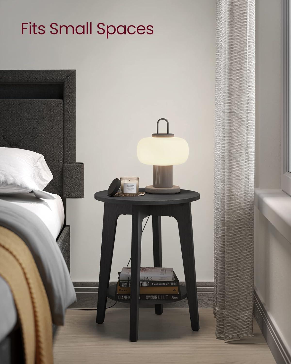 VASAGLE Side Table, Small Round End Table with Lower Shelf, Nightstand for Small Spaces, Living Room, Bedroom, Charcoal Gray ULET283T22