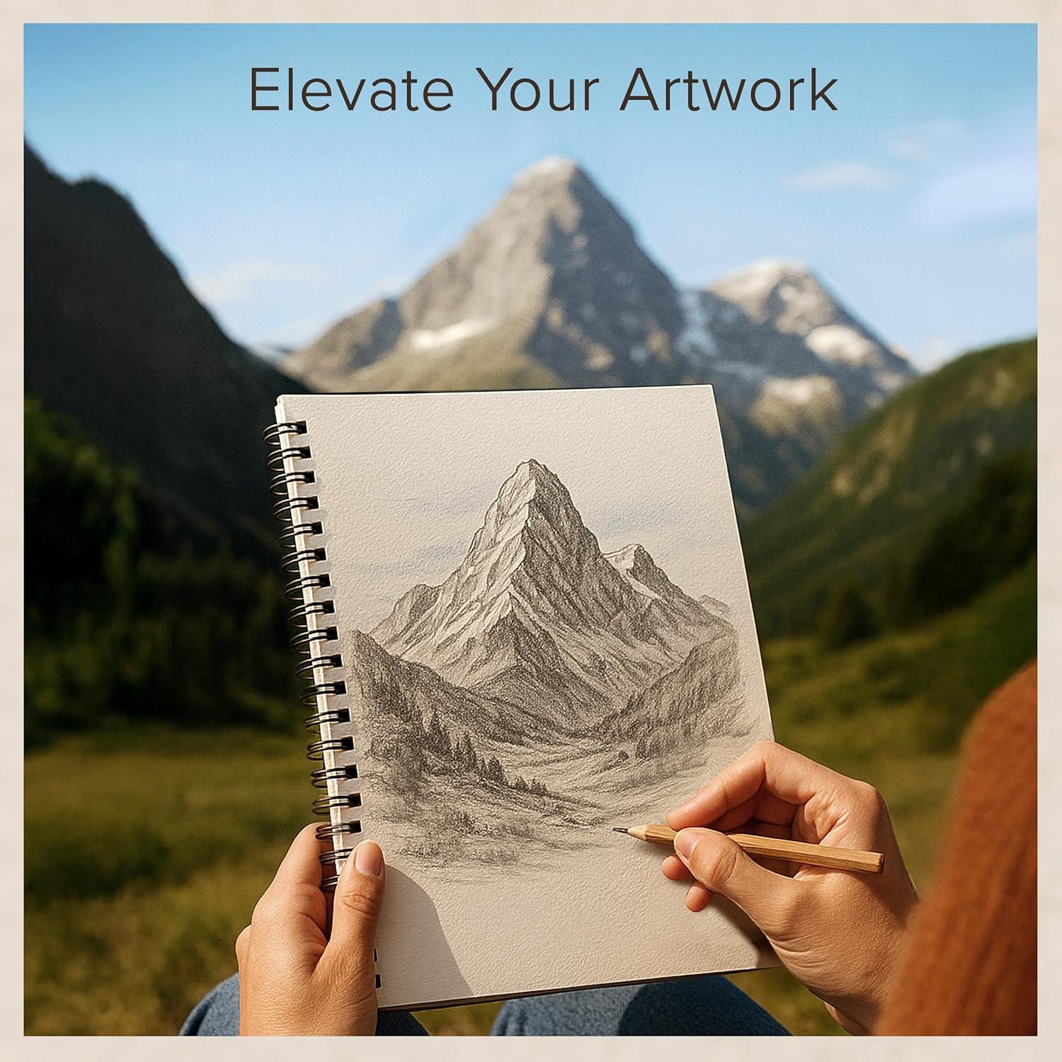 Artist’s Sketchbook Hardcover – 200GSM Very Thick Paper – Large, Spiral Sketch Book for Drawing and Mixed Media – Sketch Pad, Art Book - 11.4 x16.5, 40 Sheets / 80 Pages