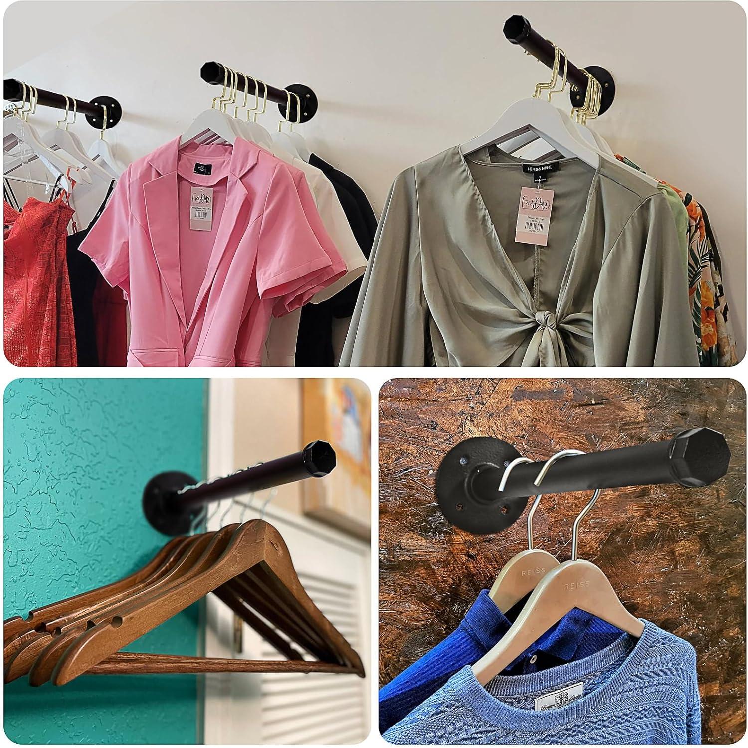 Trent Austin Design® 6 Pcs Industrial Pipe Clothes Bar 10 Inch - Wall Mount Clothing Rack - Face Out Closet Rods