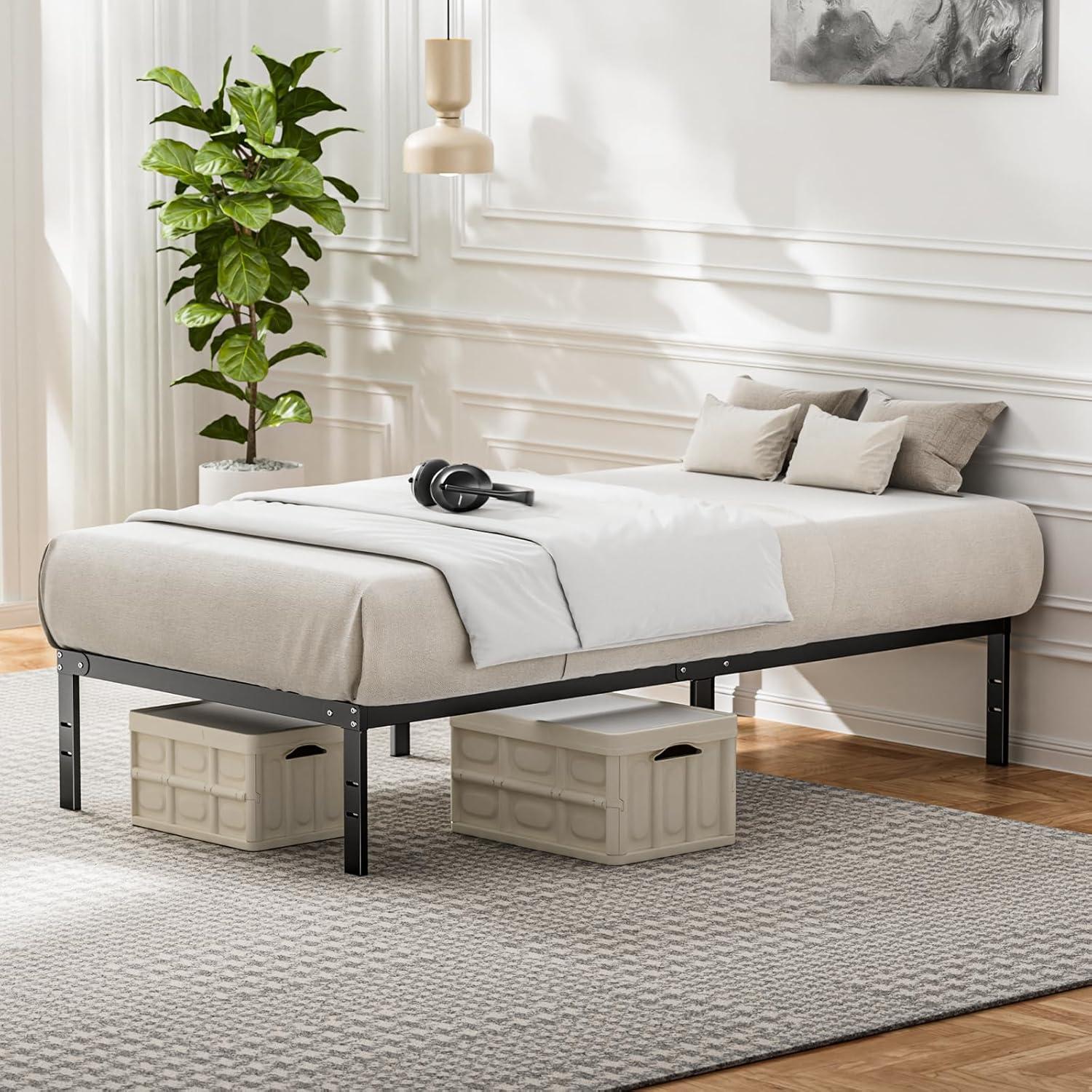 Twin Black Metal Platform Bed Frame with Slats