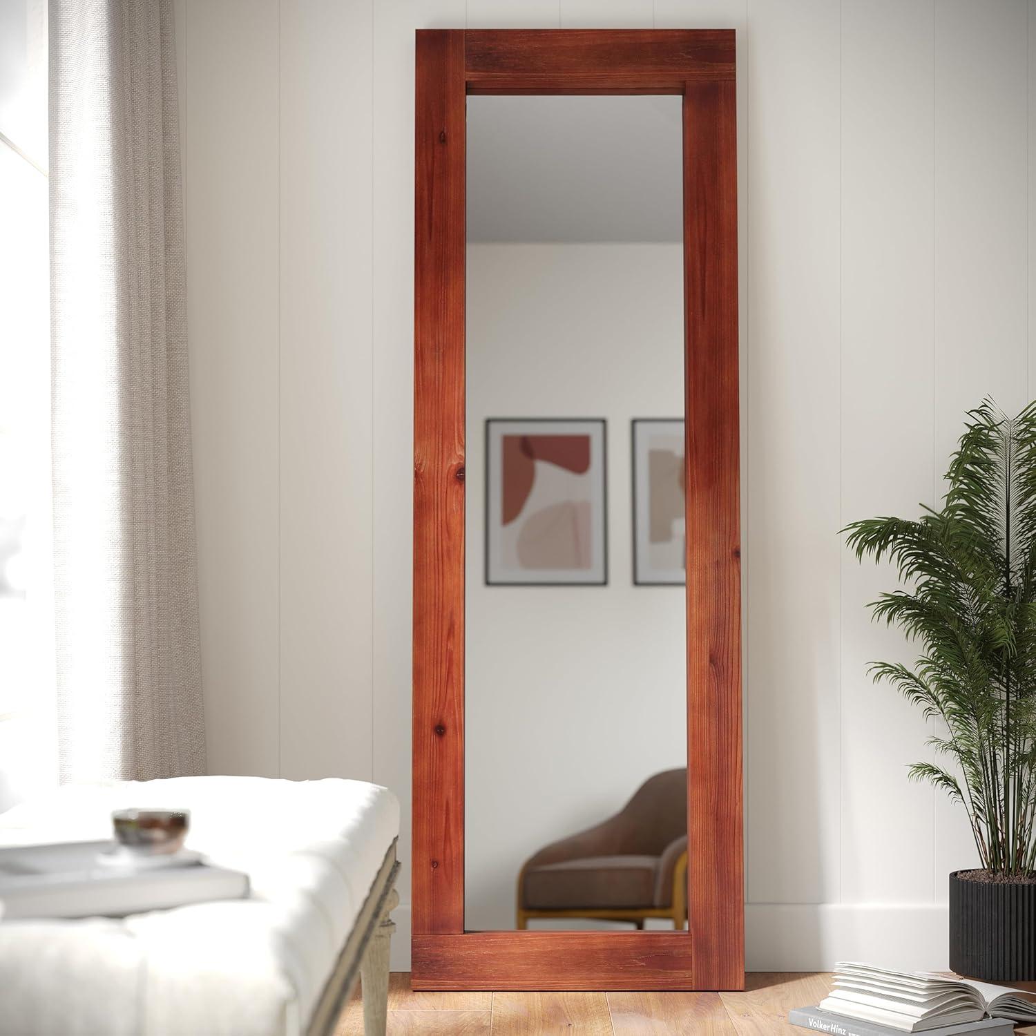 Flash Furniture Graham Full Length Mirror, Wall Mounted or Wall Leaning, Rustic Solid Wood Frame