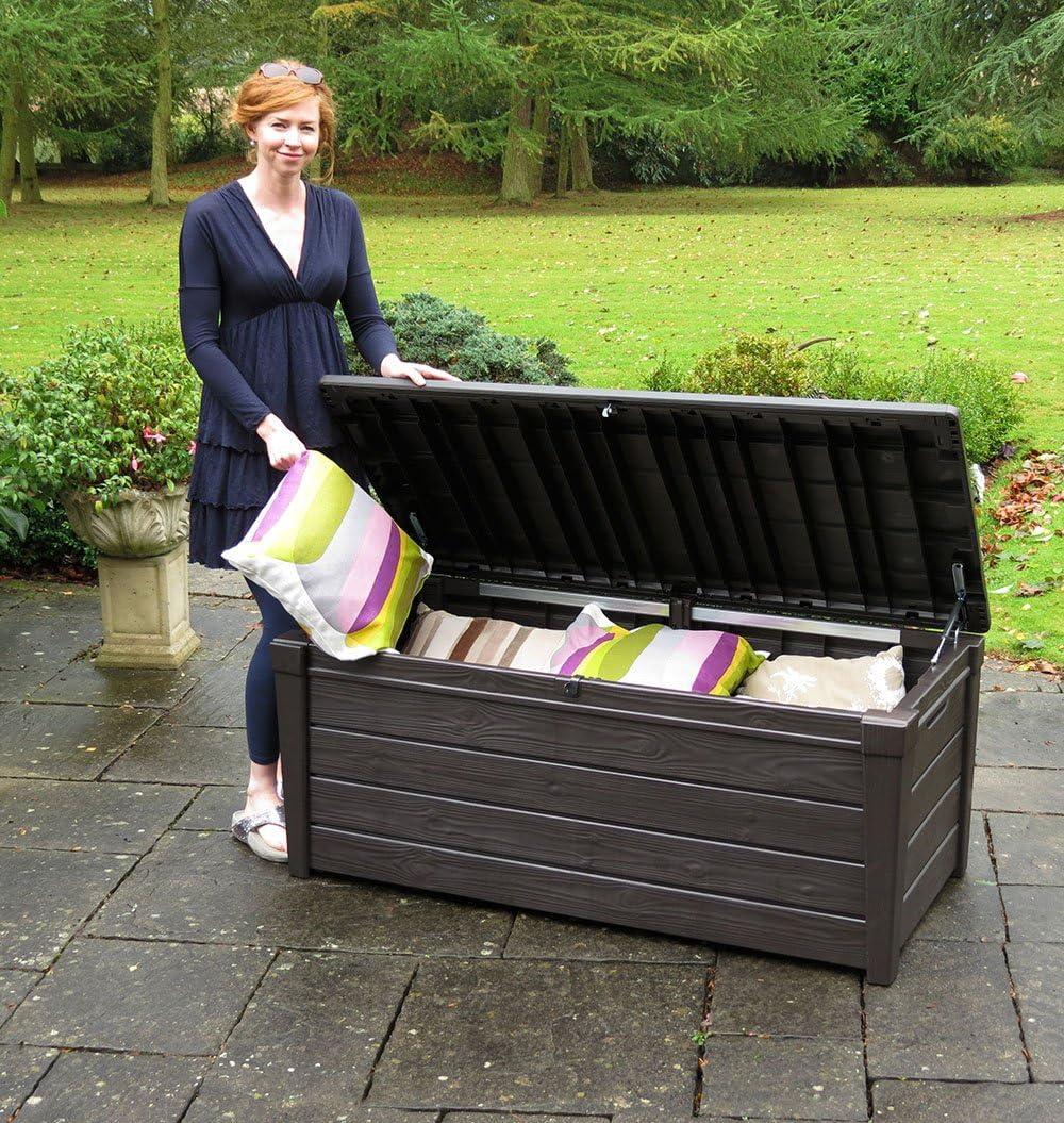 Keter Keter Brightwood 120 Gallon Large Durable Outdoor Storage and Weather Resistant Resin Deck Box