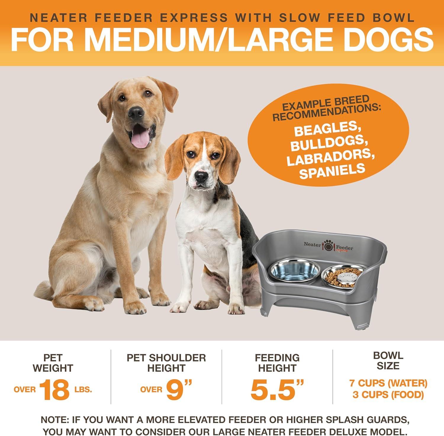 Slow Feed Bowl - Mess-Proof Dog Bowls Made In USA – Elevated, No Spill, Non-Tip, Non-Slip, Raised Stainless Steel Food/Water Pet Bowls Aid Digestion