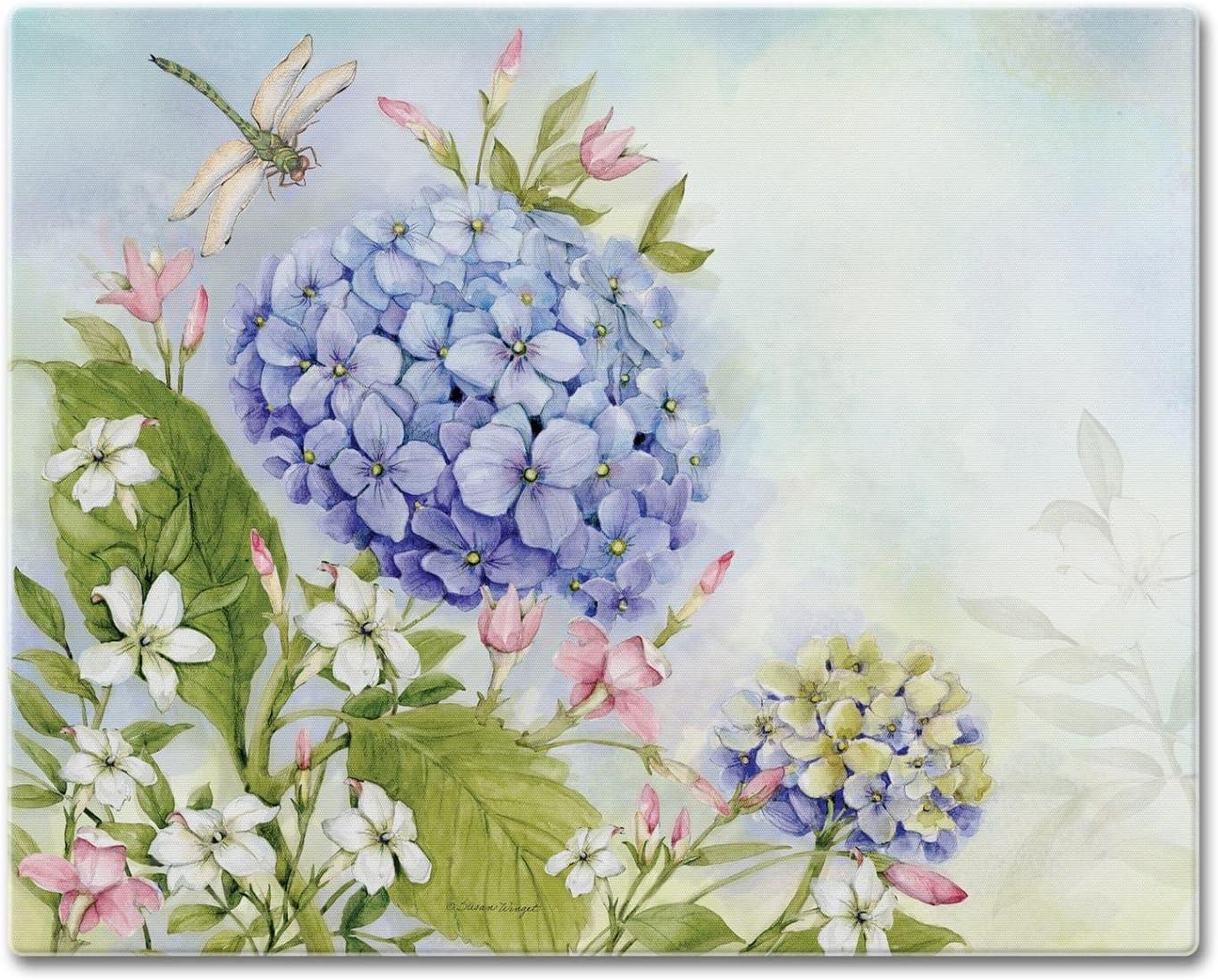 Dragonfly Hydrangea Tempered Glass Cutting Board 15" x 12"