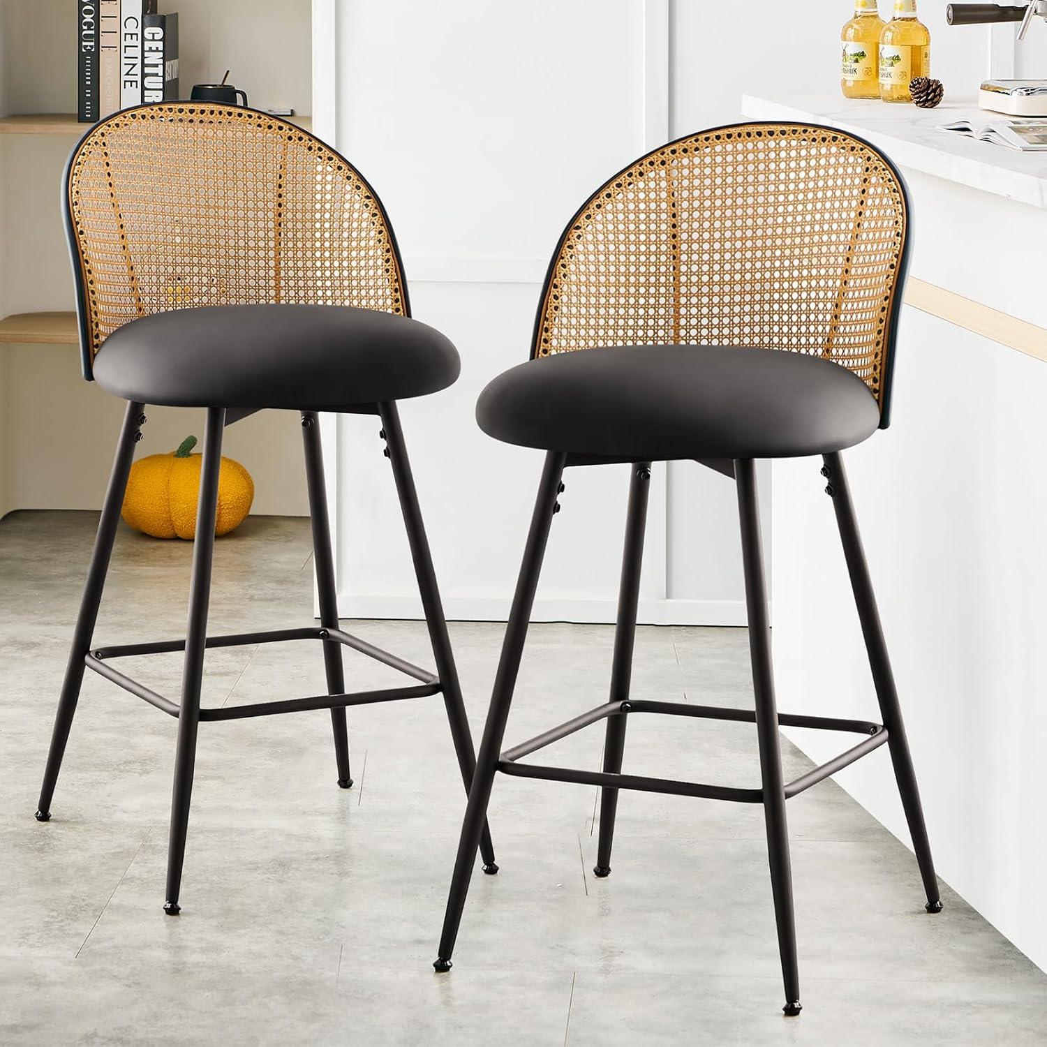 Bay Isle Home™ Cane Back Swivel Upholstered Counter & Bar Stool (Set of 2)
