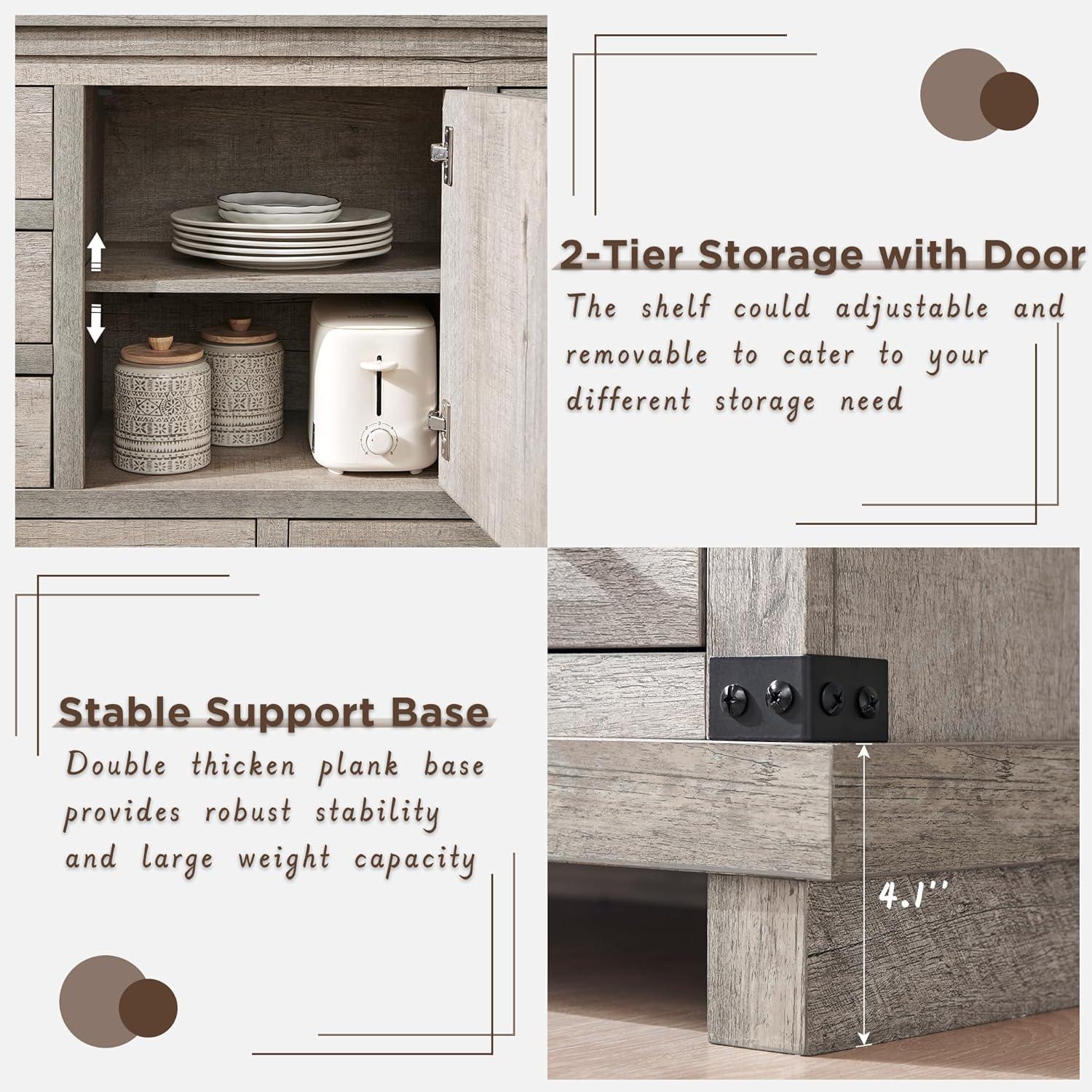 Farmhouse 8 Drawer Dresser for Bedroom with Adjustable Shelf, Wood Long Chest of Drawers with Thick Plank Styling, Rustic Large Closet Dresser for Bedroom, Living Room, Light Rustic Oak Color