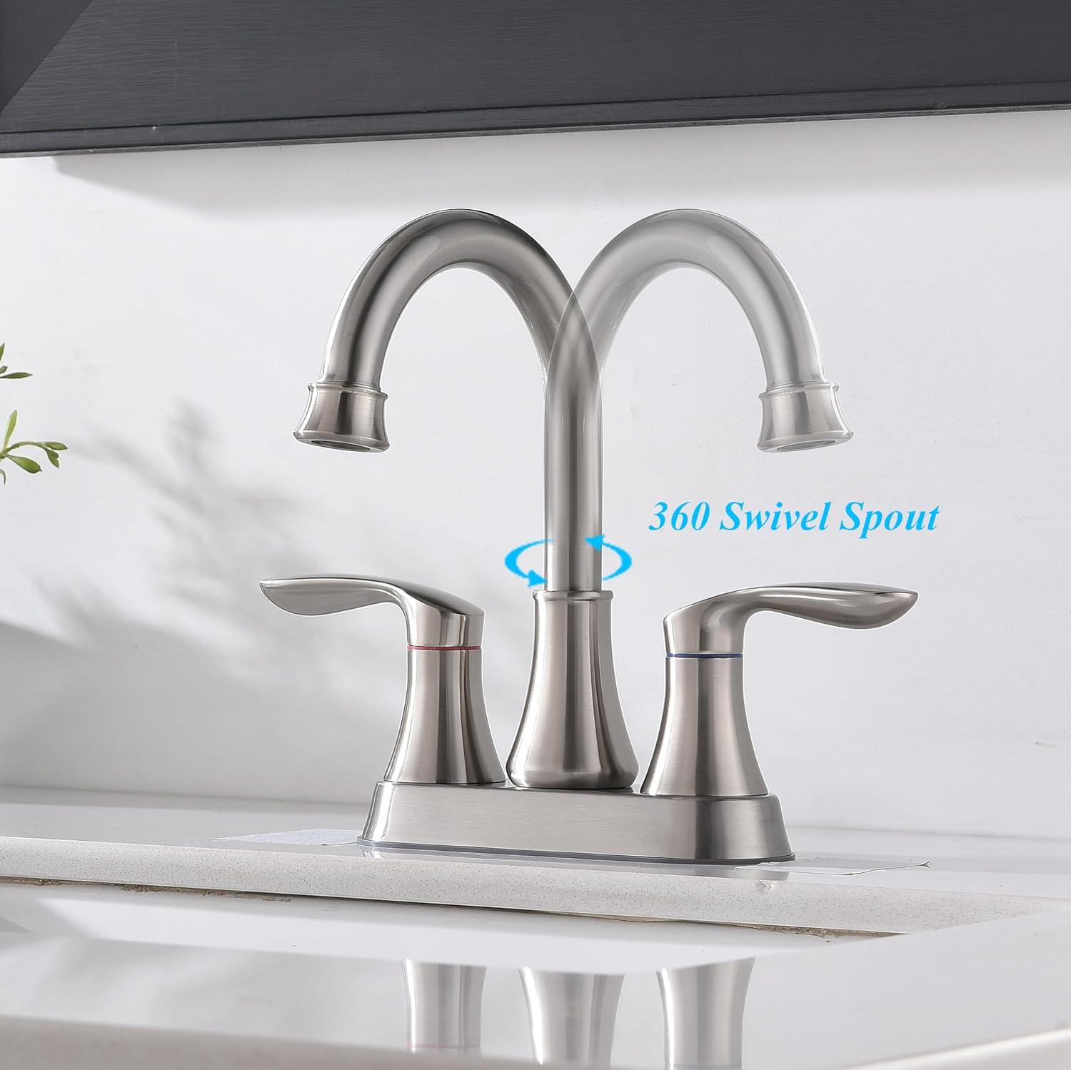 Brushed Nickel 2-Handle High-Arc Bathroom Faucet Set