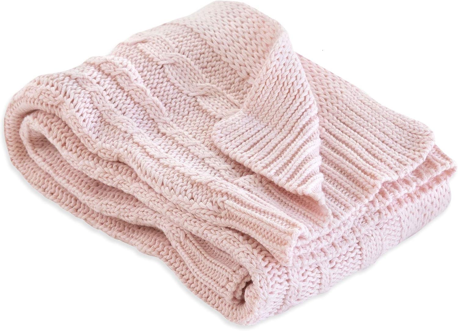 Blossom Pink Organic Cotton Cable Knit Baby Blanket