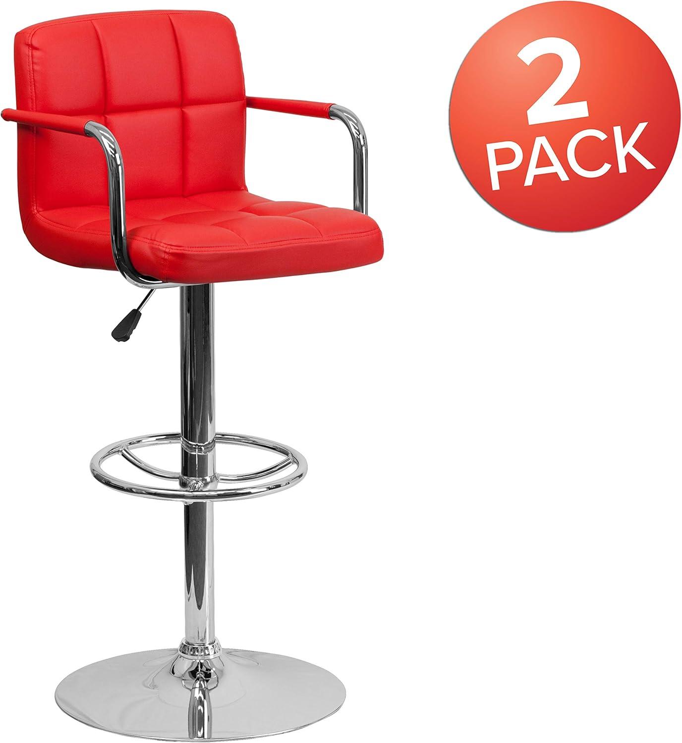 Flash Furniture Contemporary Quilted Vinyl Adjustable Height Barstool with Arms and Chrome Base