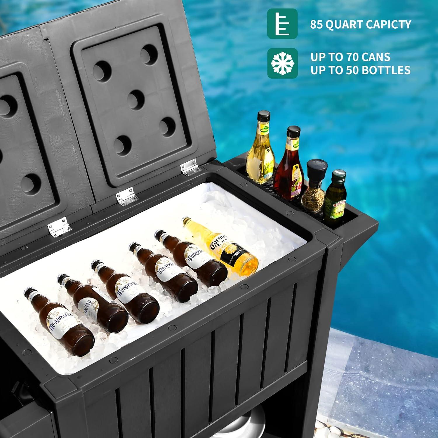 YITAHOME 85 Quart Rolling Cooler Cart with Bottle Opener Drainage, Portable Cooler on Wheels, Outdoor Beverage Cart Ice Chest for Patio Pool Deck Party BBQ Cookouts (Taupe)