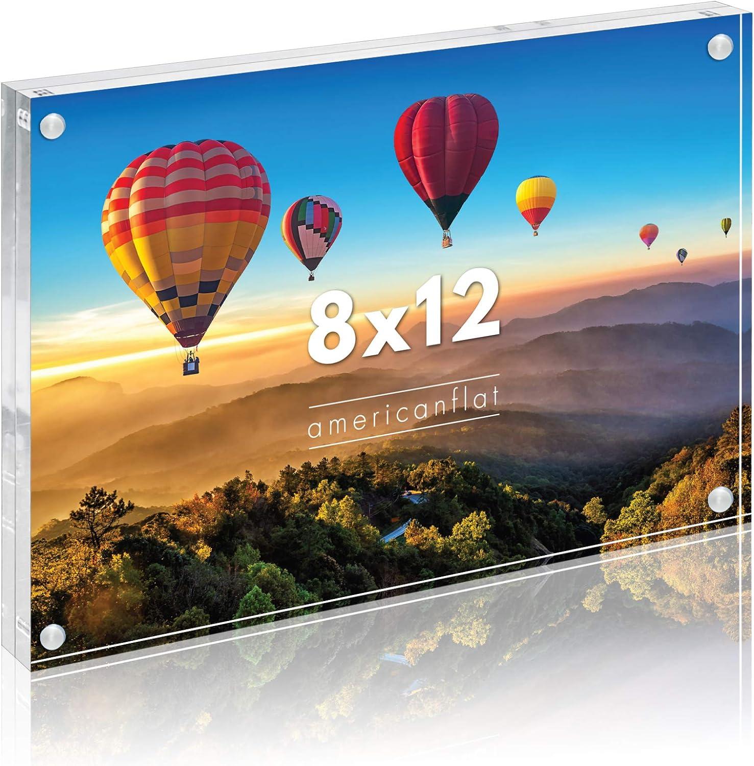 Americanflat 8x12 Acrylic Picture Frame - Double Sided Picture Frame with Magnetic Corners - Transparent Acrylic Frame for Desk or Tabletop Display - 8x12 Picture Frame with Microfiber Cloth Included