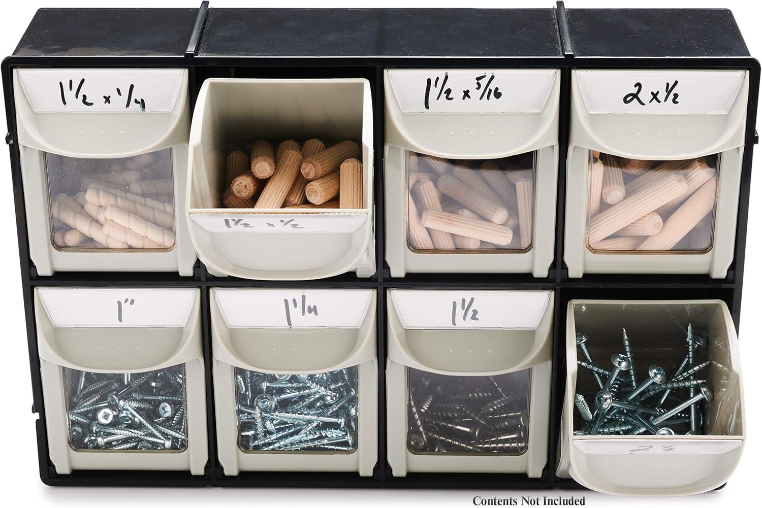 Black and Off-White Stackable Plastic Tilt-Out Bin Storage System