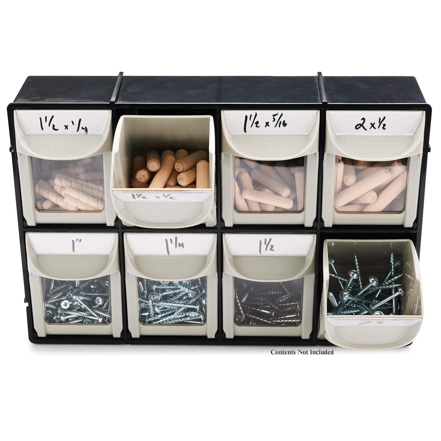 Black and Off-White Stackable Plastic Tilt-Out Bin Storage System
