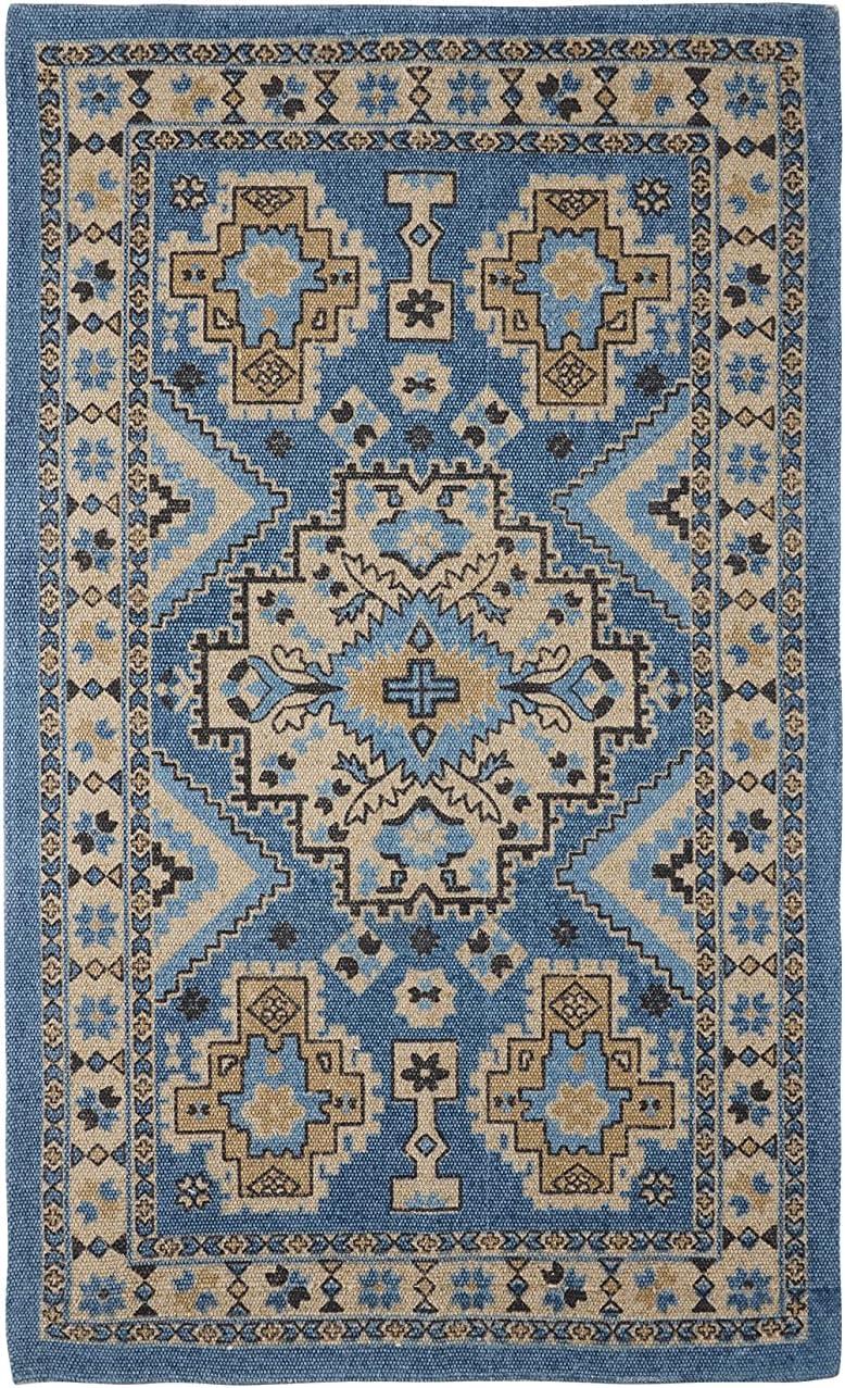 French Connection French Connection Oriental Flatweave Cotton Blue Area Rug