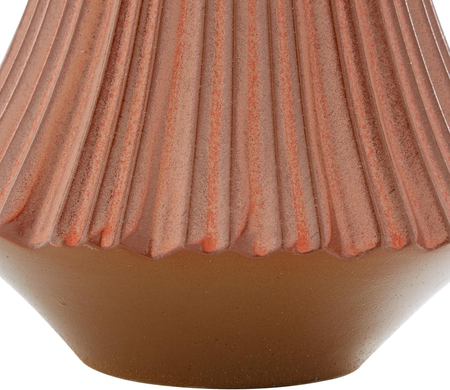 Elegant Orange Ribbed Ceramic Table Vase 9" x 13"