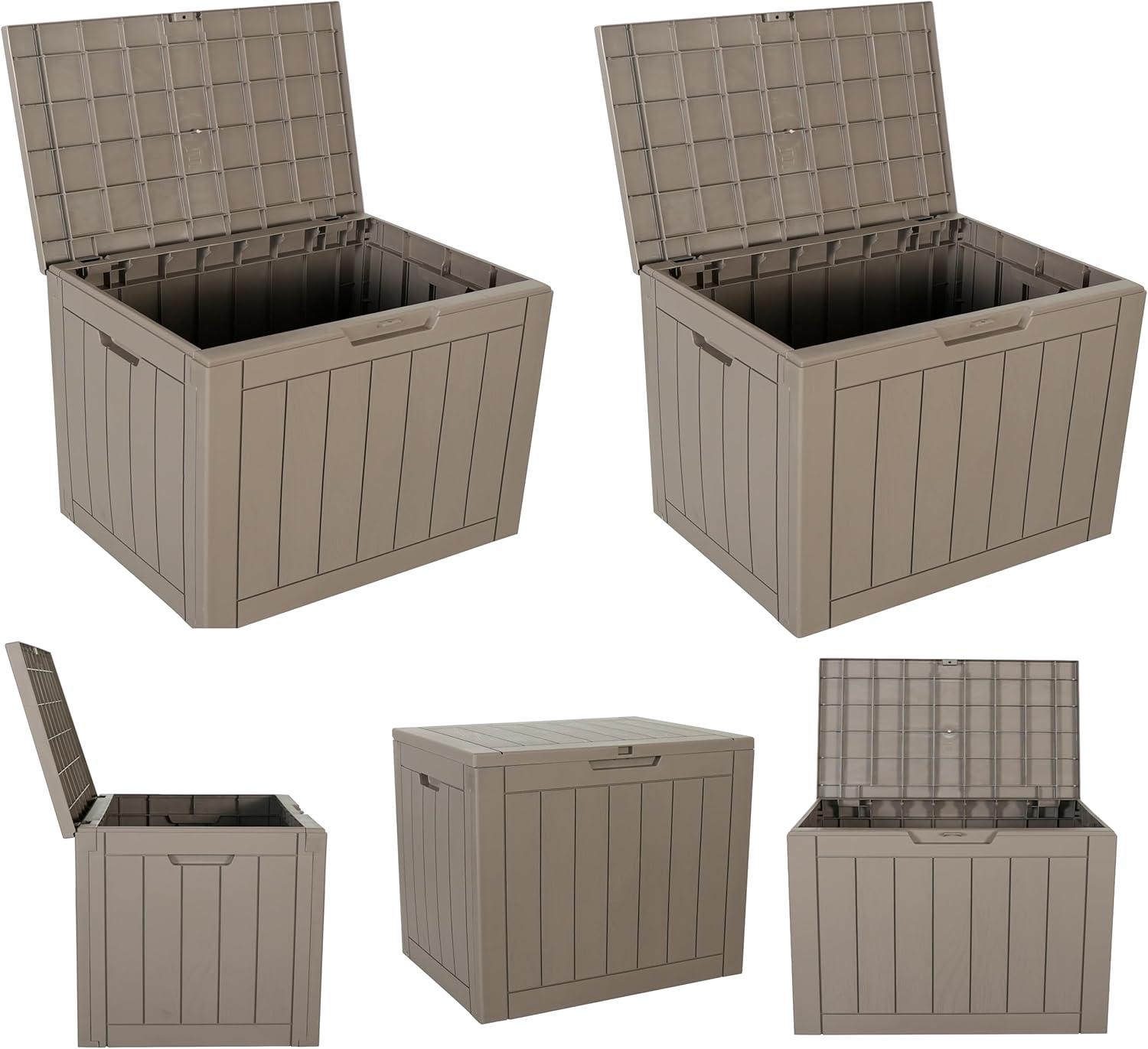 Beige Lockable Resin Deck Box with Clip-On Lid, Set of 2