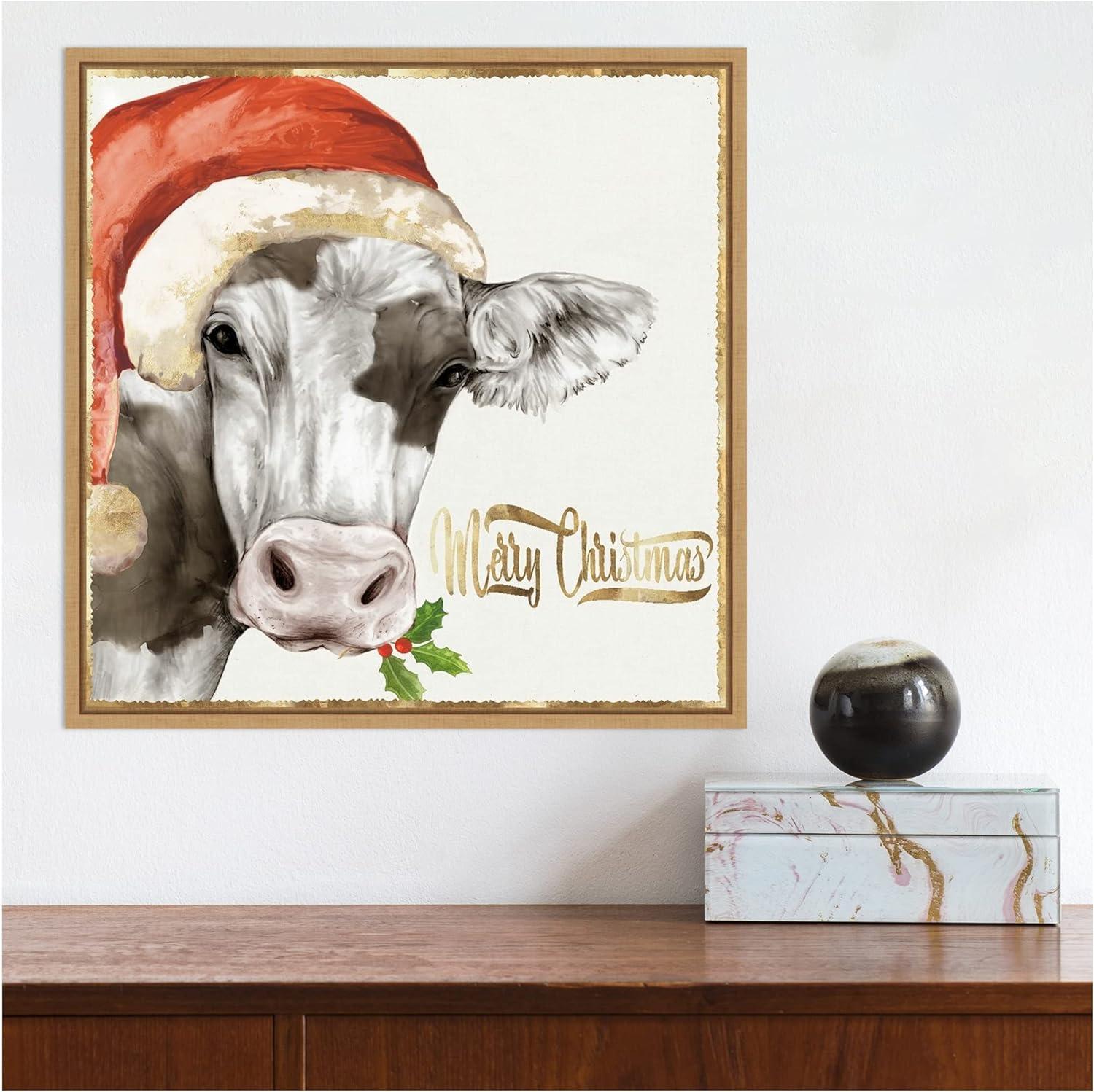 Amanti Art Christmas Cow by PI Studio Canvas Wall Art Print Framed 16 x 16-in.