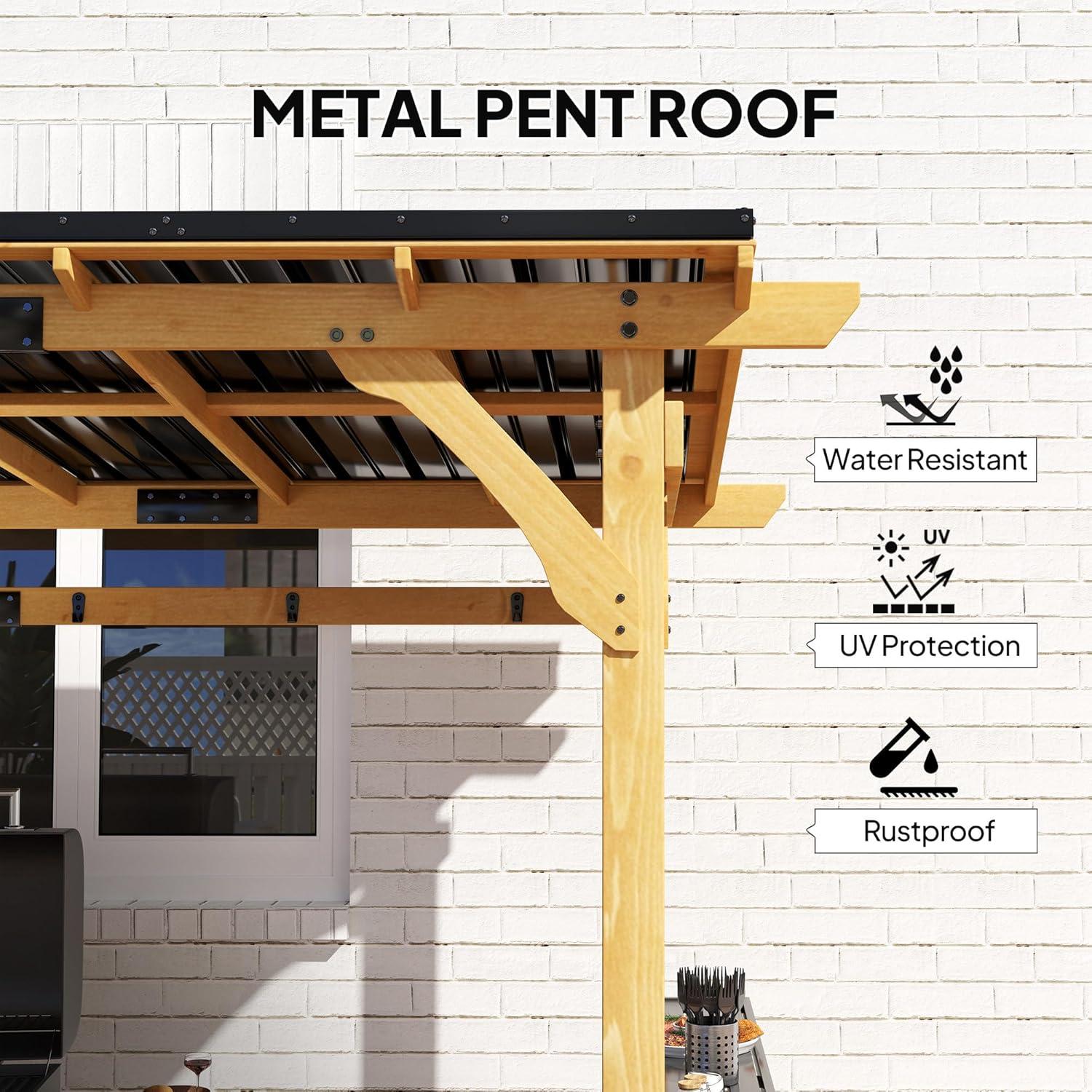 Outsunny 13' x 6' Wooden Grill Gazebo, Hardtop Outdoor BBQ Gazebo with with Metal Roof, 2 Bar Shelves and 6 Hooks for Patio, Deck, Yard, Natural