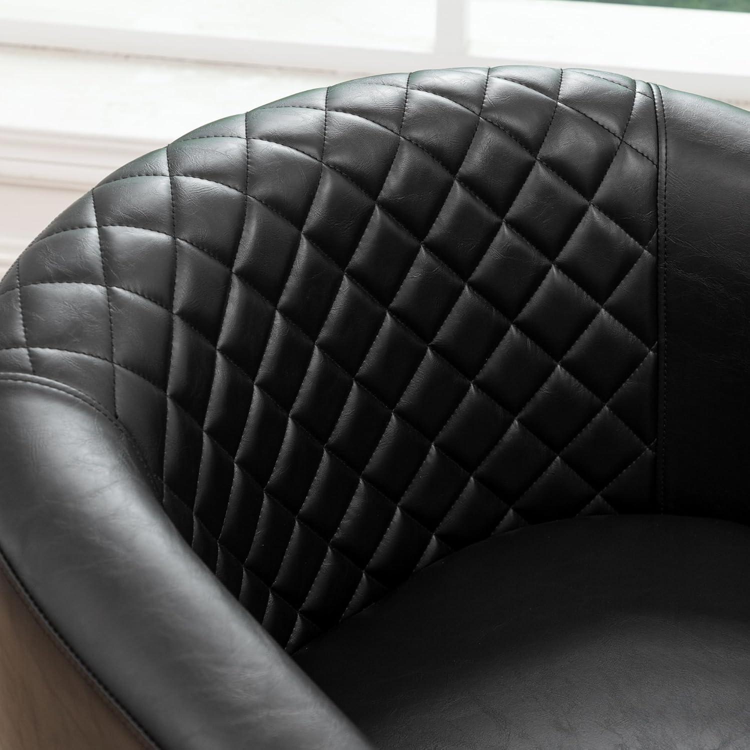 29" W Modern Faux Vegan Leather Barrel Chair, PU Upholstered Tufted Accent Club Chairs with Nailhead Trim, Small Armchair for Living Room Bedroom Apartment Lounge Nursery, Black