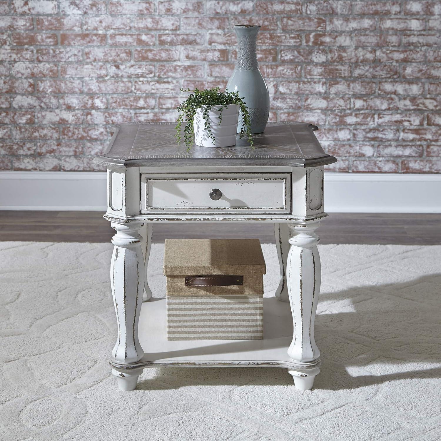 Elegant Magnolia White Oak Rectangular End Table with Storage