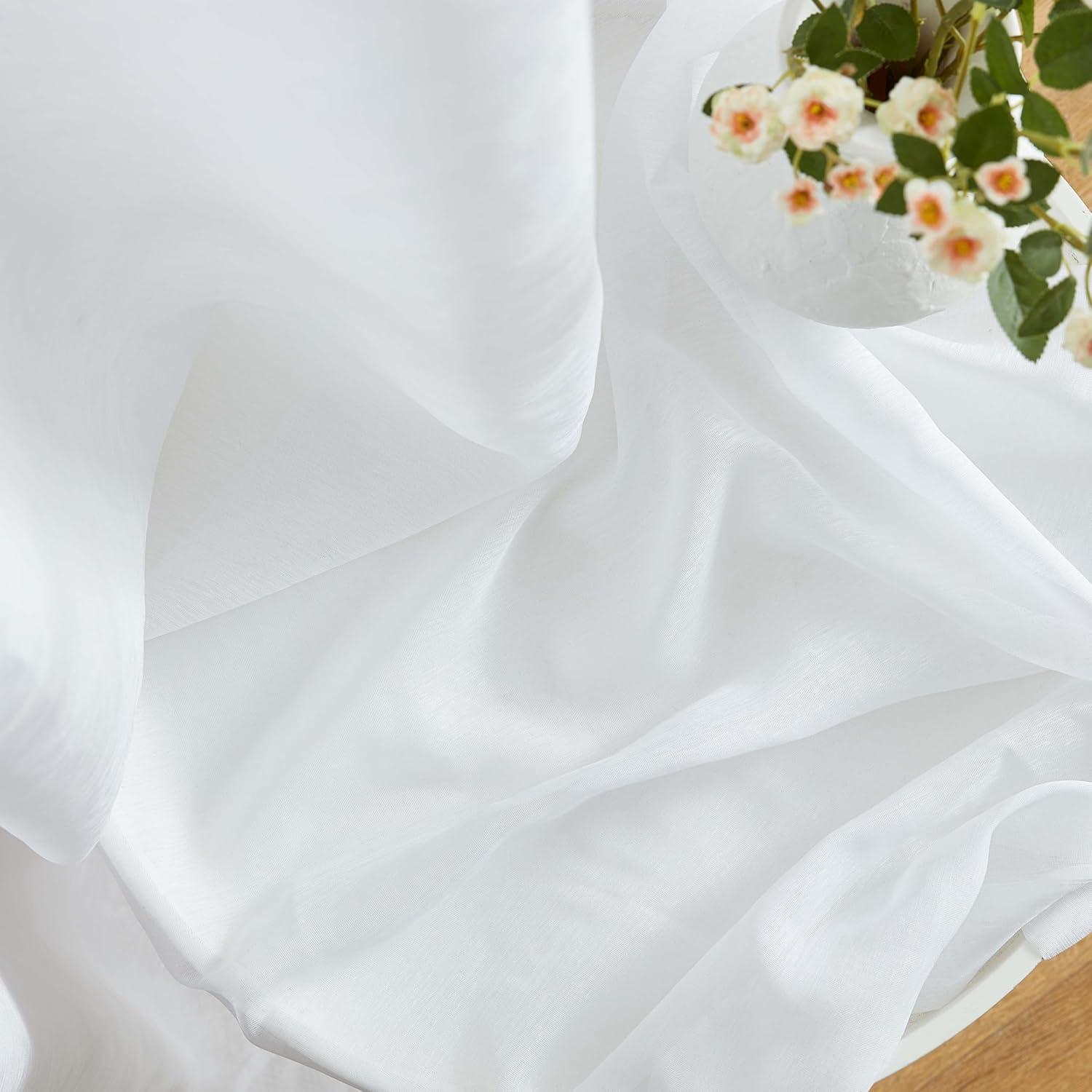 HLC.ME Semi Sheer Voile Light Filtering Transparent Window Curtain Grommet Panels - Set of 2 - White, 54 W x 90 L