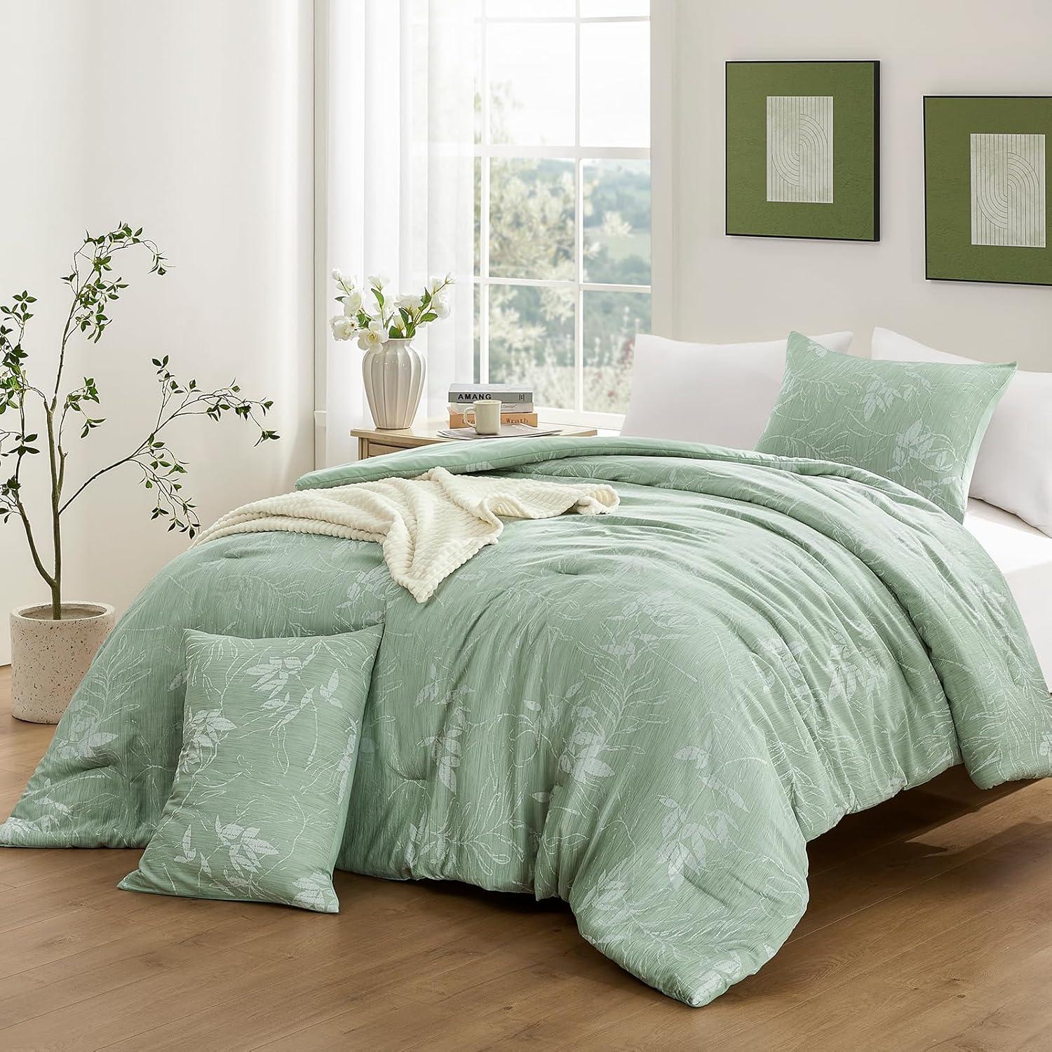 Sage Green Reversible Microfiber Queen Comforter Set