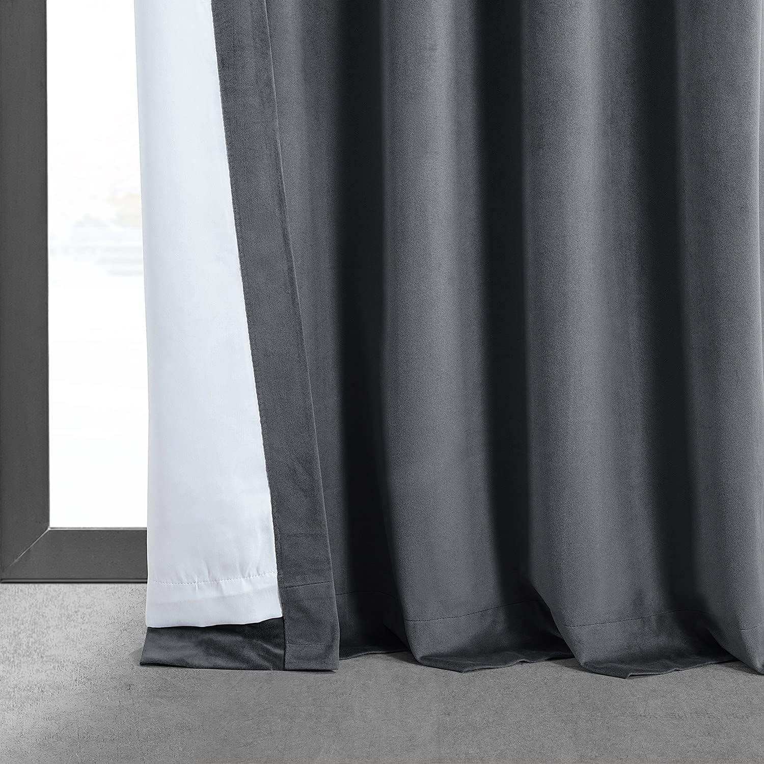 Half Price Drapes Signature Blue Grey Velvet Blackout Curtains For Bedroom(1 Panel), 50WX 96L