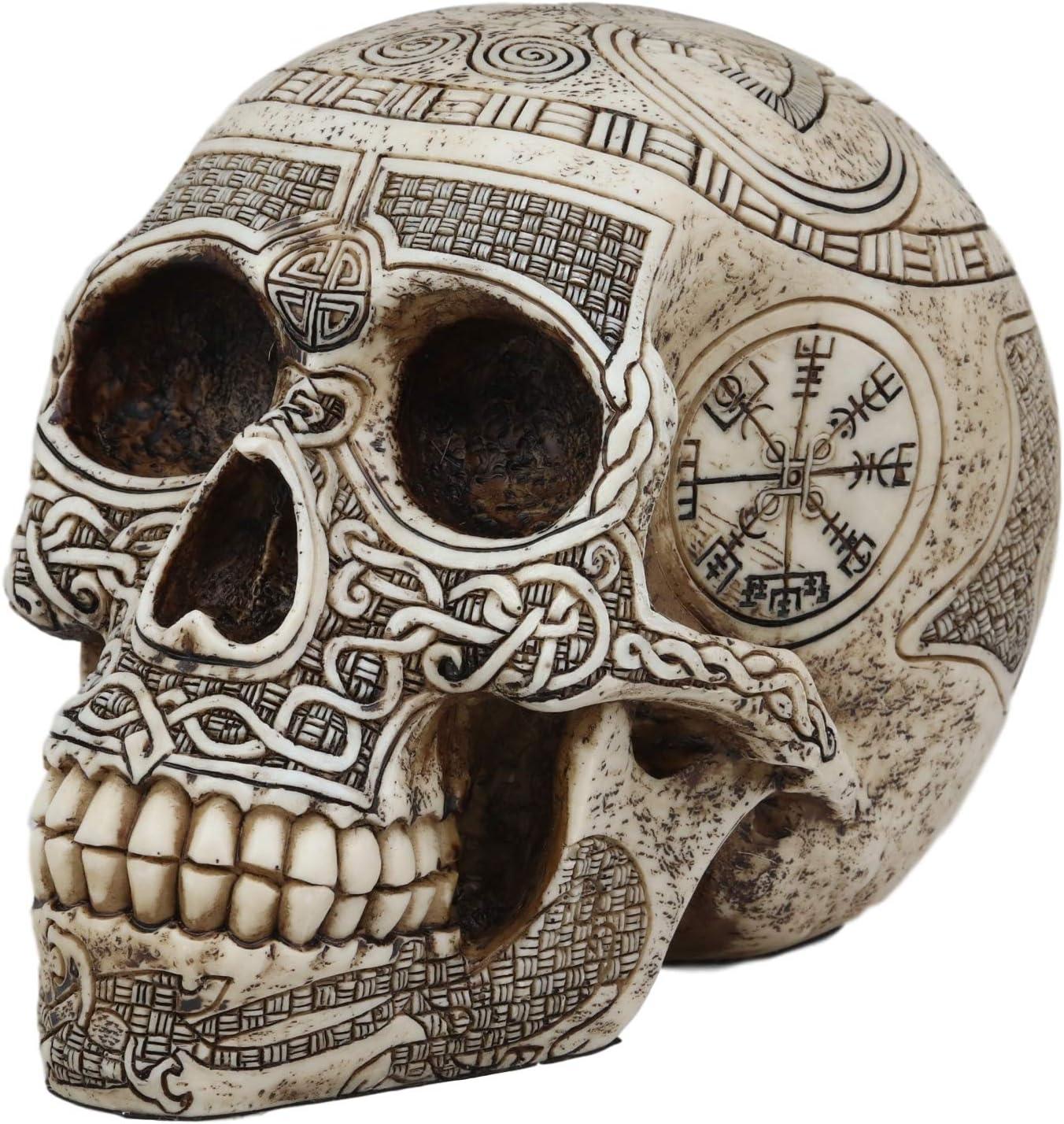 Ebros Norse Viking Skull Figurine 7 Inch Length Skeleton Head Decor