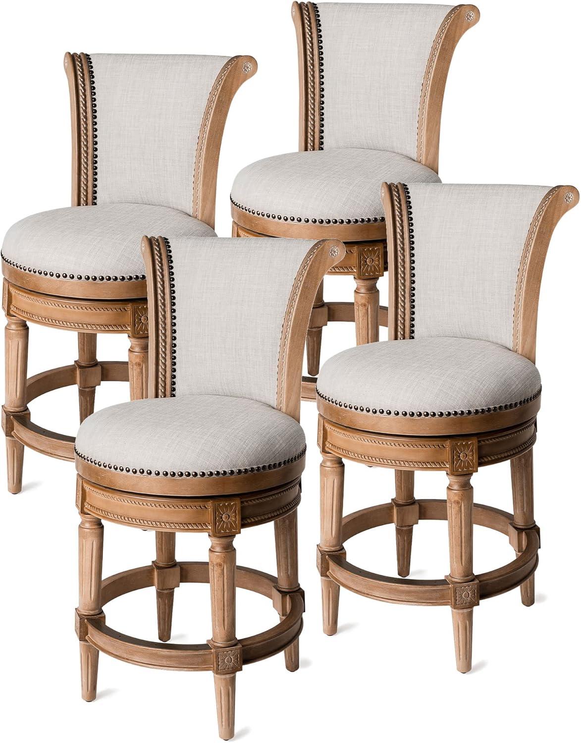 Maven Lane Wooden Swivel Upholstered Kitchen Stool, Set of 4