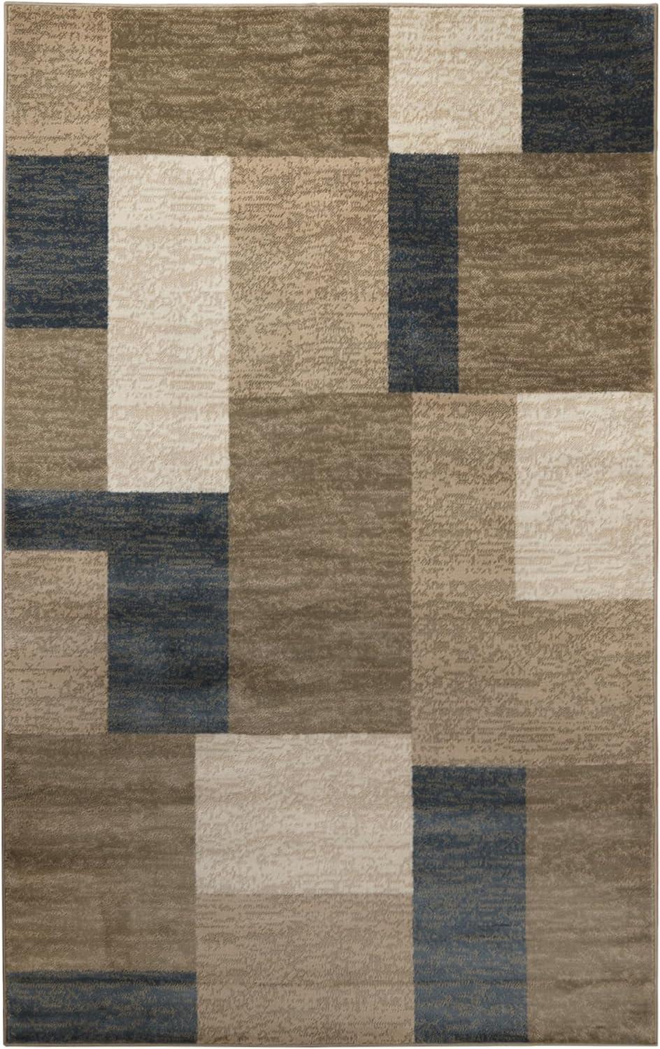 Superior Color Block Area Rug 2' x 3', Plush Indoor Rugs For Living Room Bedroom, Beige-Blue