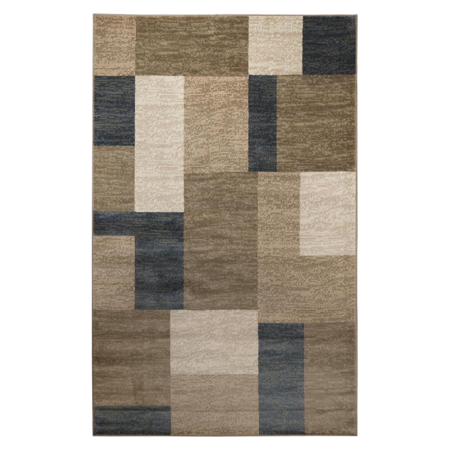 Superior Color Block Area Rug 2' x 3', Plush Indoor Rugs For Living Room Bedroom, Beige-Blue