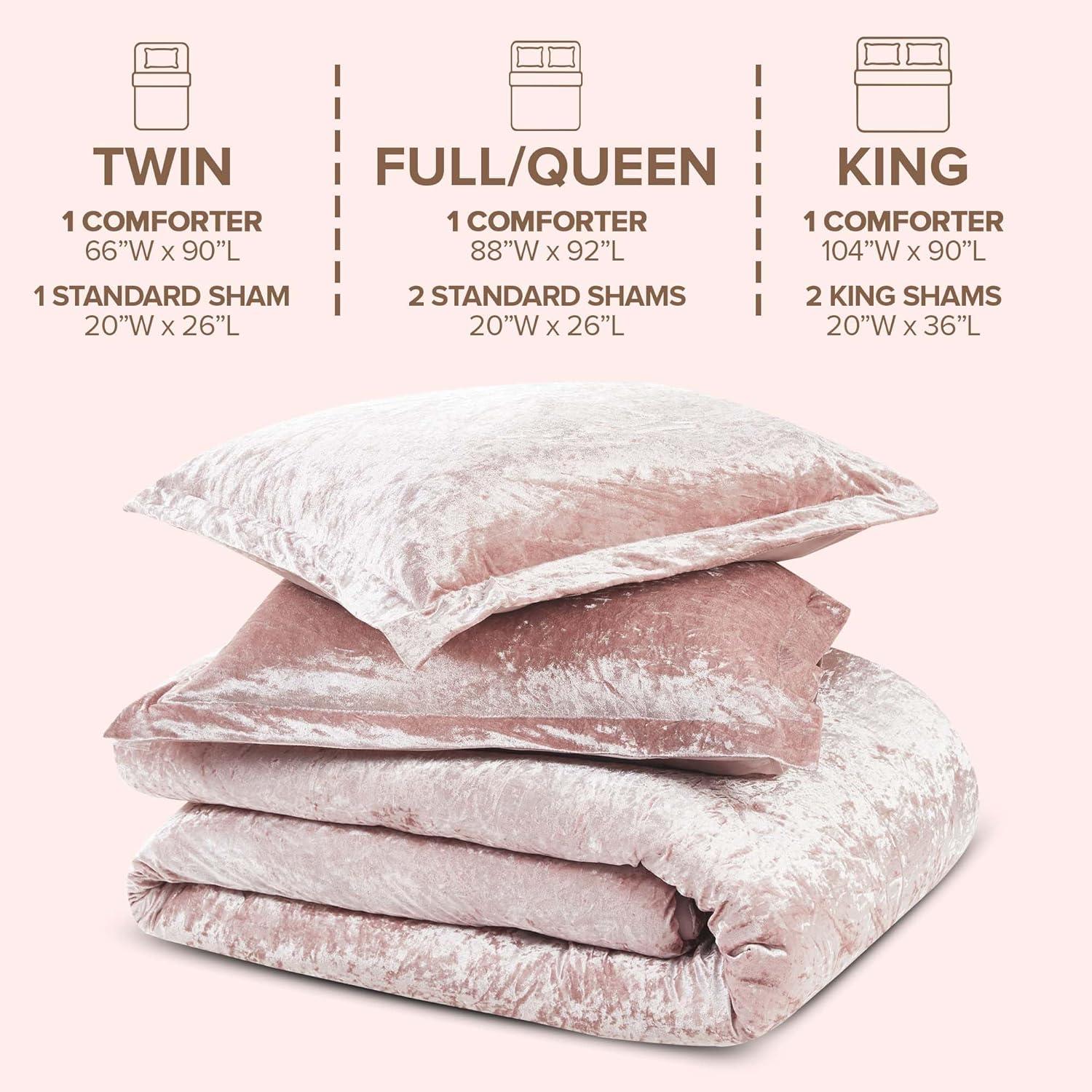 Comfort Spaces Full/Queen Cozy Velvet Comforter Sets 3-Piece Luxe All Season Down Alternative Bedding Set Blush Pink