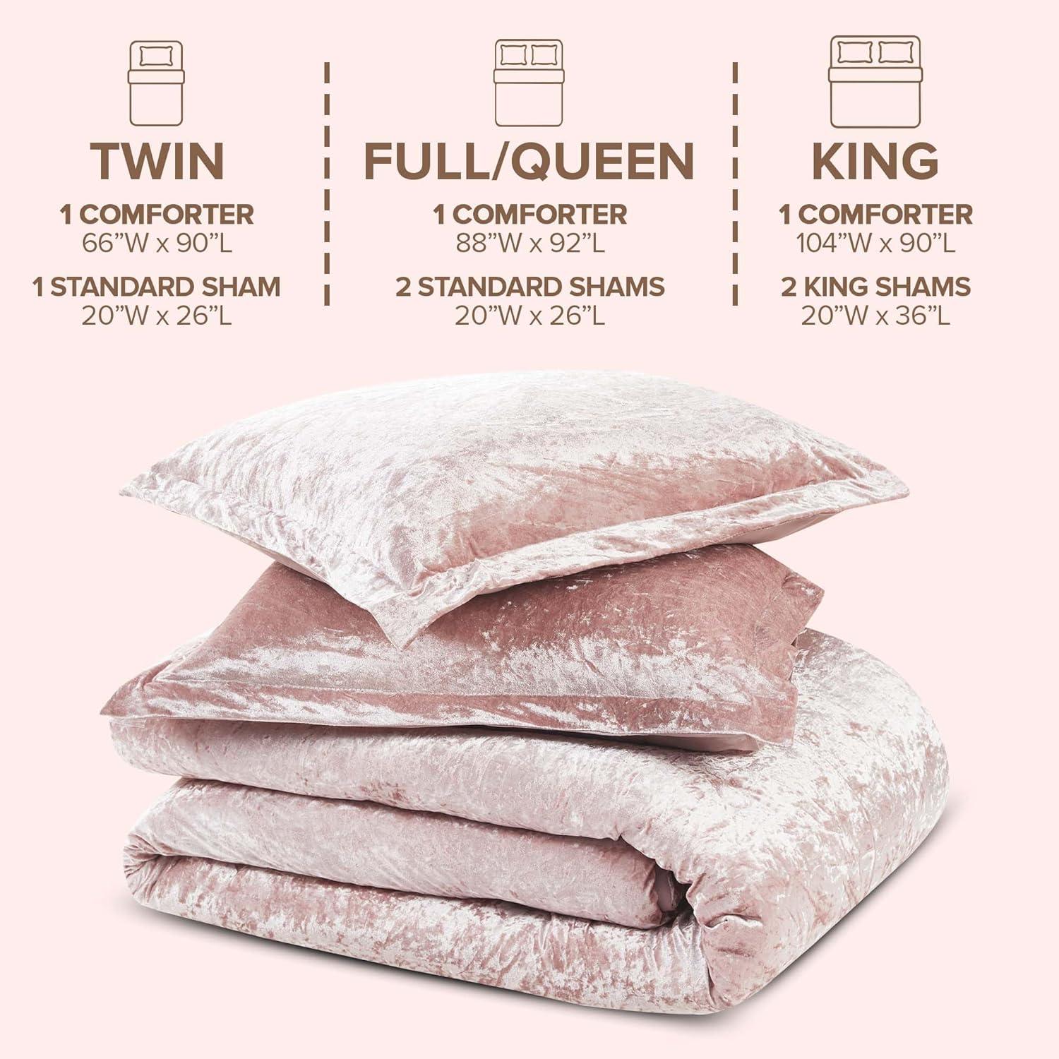 Comfort Spaces Full/Queen Cozy Velvet Comforter Sets, Luxe 3-Piece All Season Down Alternative Bedding Set, Pink Blush Damask Comforter Bed Set with Pillow Shams