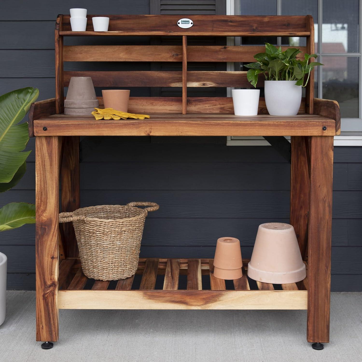 Backyard Discovery Backyard Discovery Acacia Wood Garden Potting Bench & Serving Bar with Lower Storage Shelf