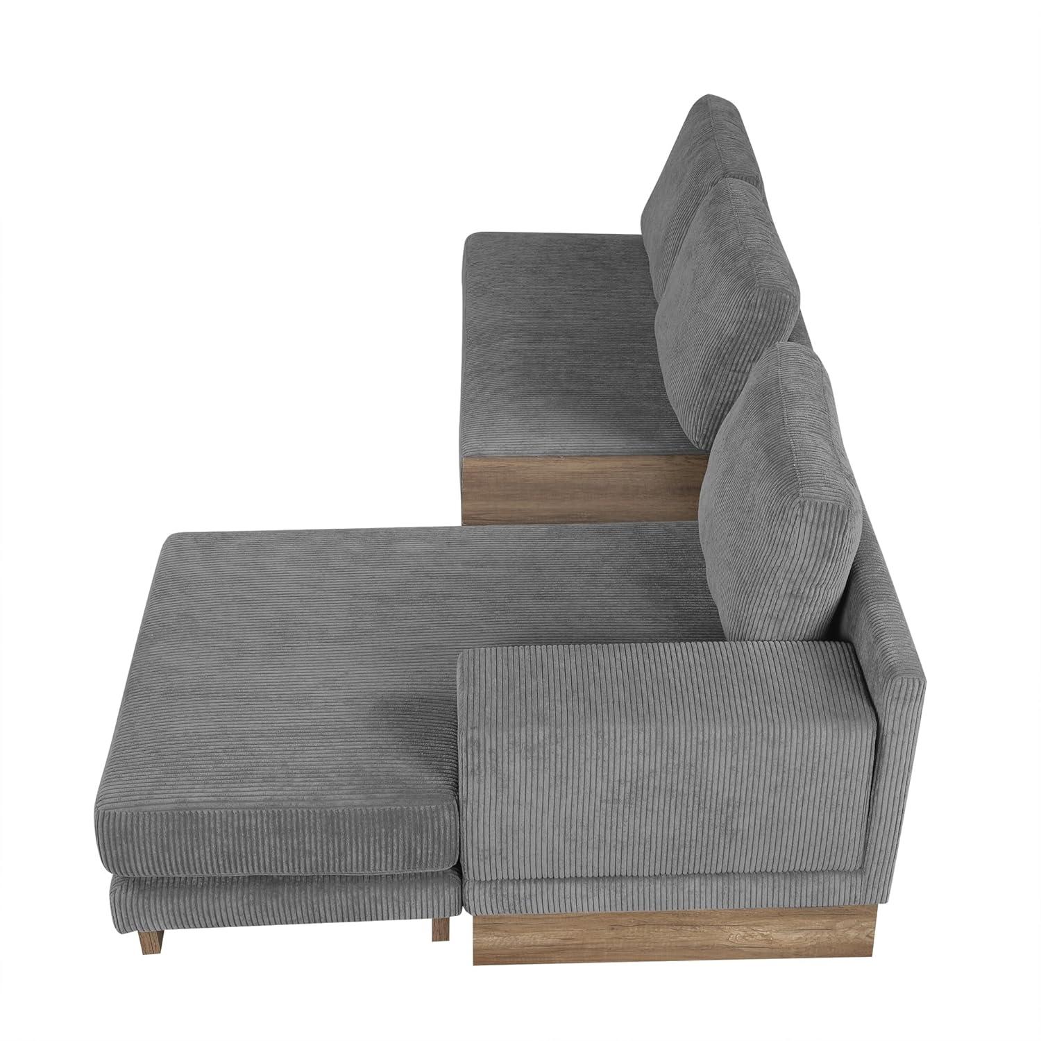 114" L-shaped Sofa Sectional Sofa with Two USB Ports and Two Power Sockets, A Storage Drawer and A Reversible Chaise Lounge for Living Room