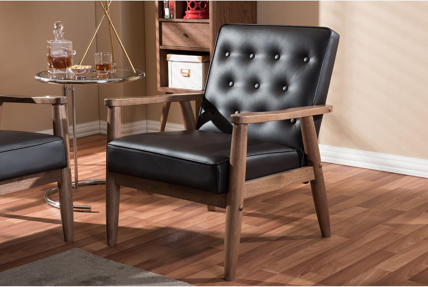 Baxton Studio Sorrento Mid-century Retro Modern Brown Faux Leather Upholstered Wooden Lounge Chair