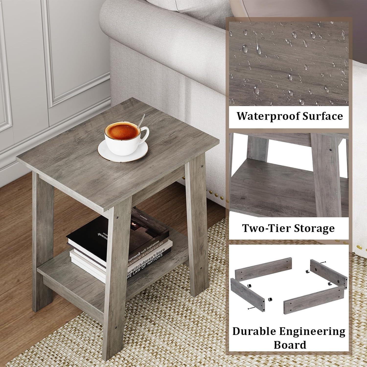Nasitip 2-Tier End Table, Small Side Table, Nightstand with Storage Shelf, Narrow Side Table for Small Spaces(White)